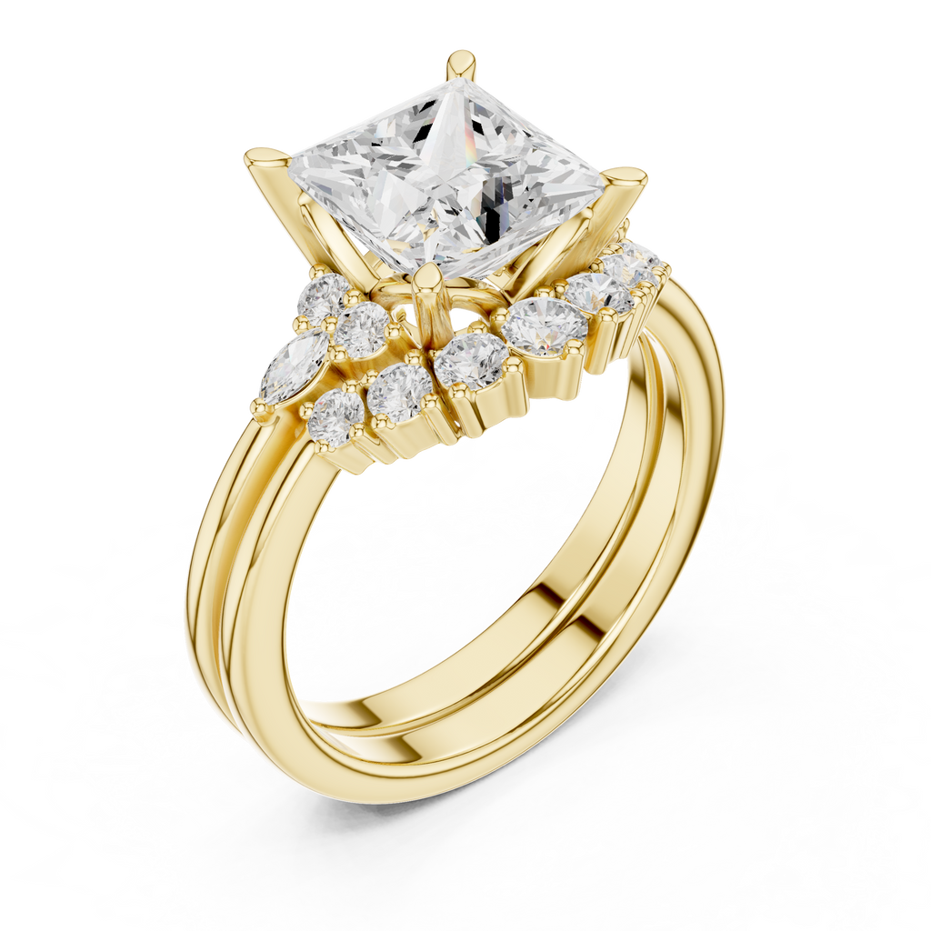 Princess Diamond Cluster Engagement Ring with Split Shank