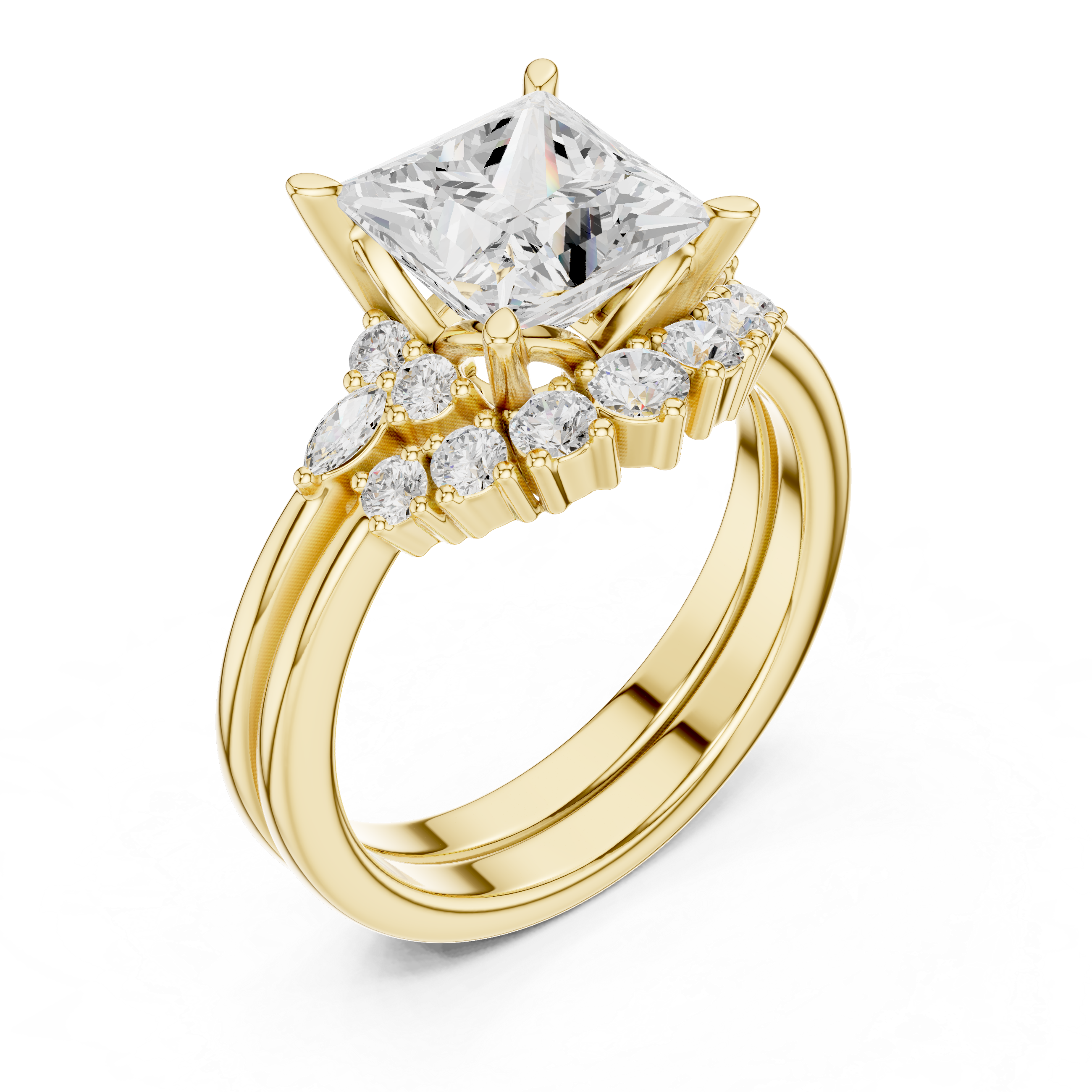 Princess Diamond Cluster Engagement Ring with Split Shank