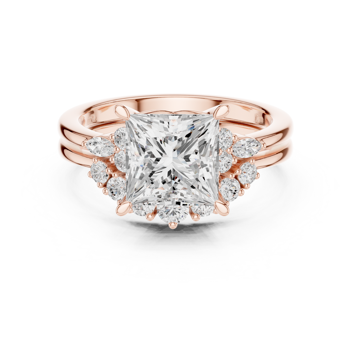 Princess Diamond Cluster Engagement Ring with Split Shank – view 5 of 12, lab grown diamond ring | Jewelix Atelier