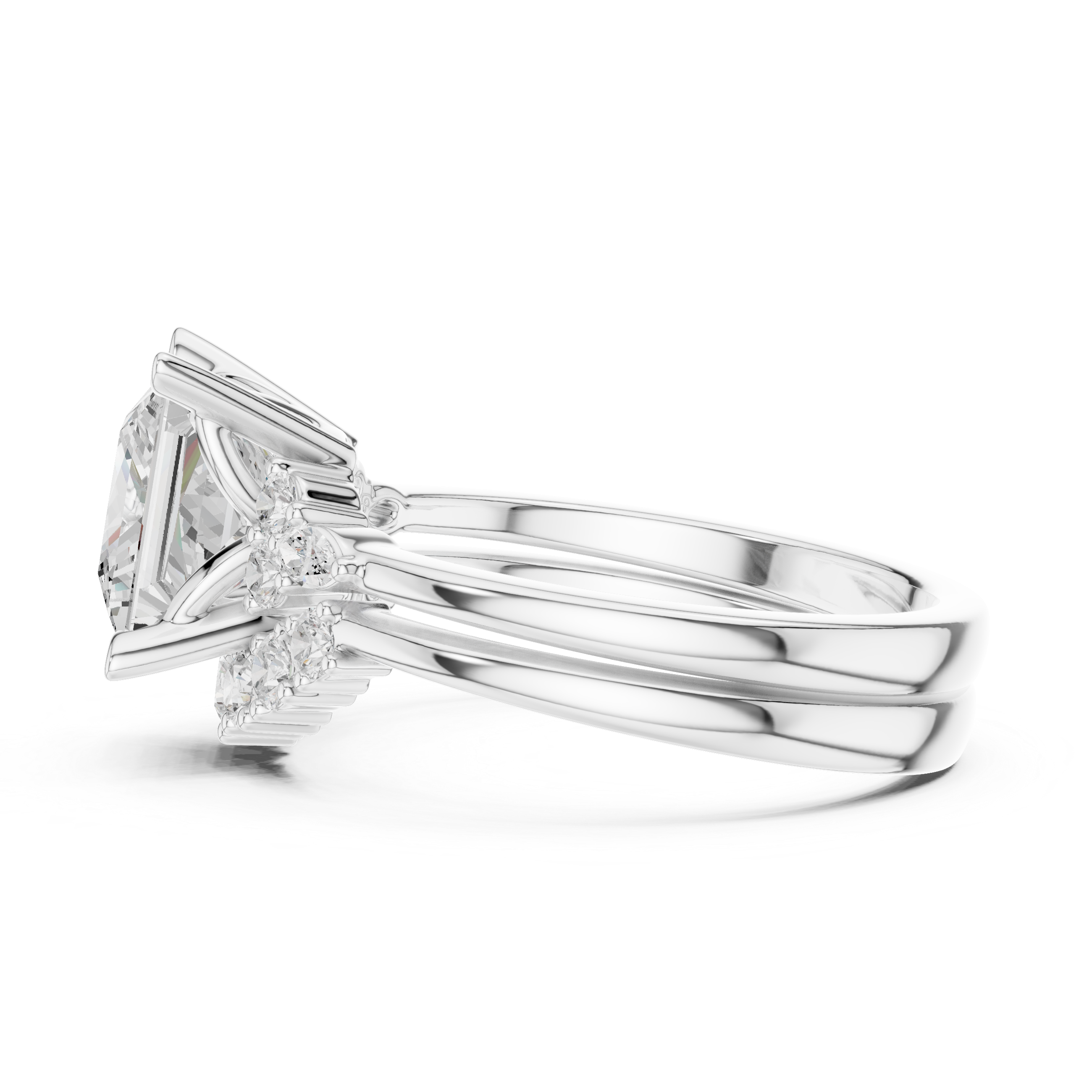 Princess Diamond Cluster Engagement Ring with Split Shank