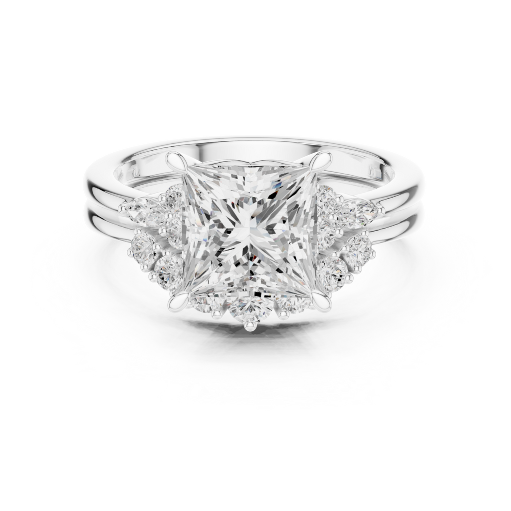 Princess Diamond Cluster Engagement Ring with Split Shank