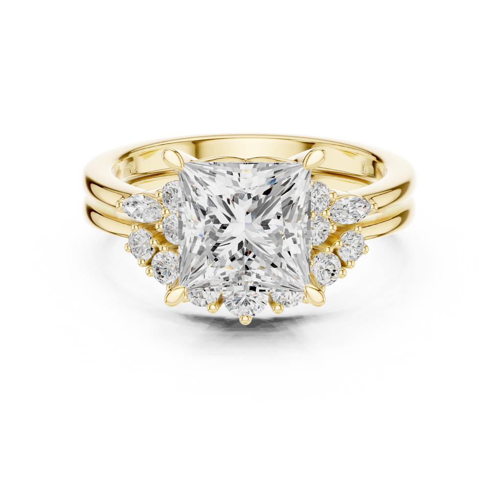 Princess Diamond Cluster Engagement Ring with Split Shank