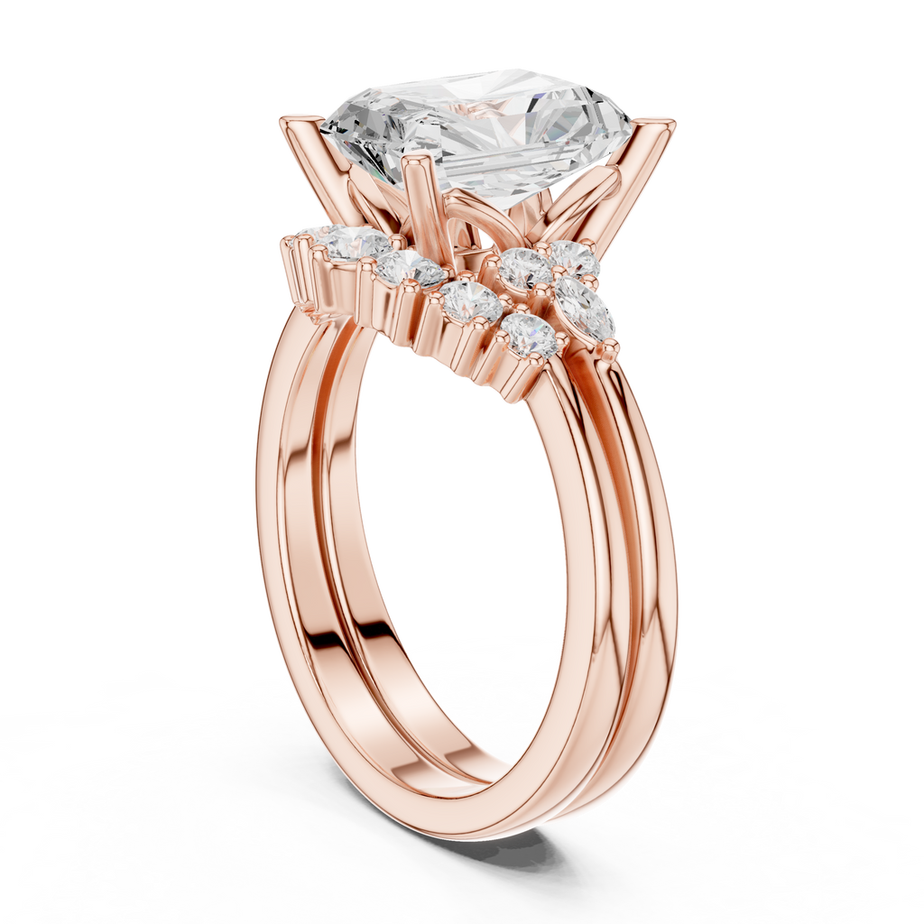 Radiant Diamond Cluster Engagement Ring with Split Shank