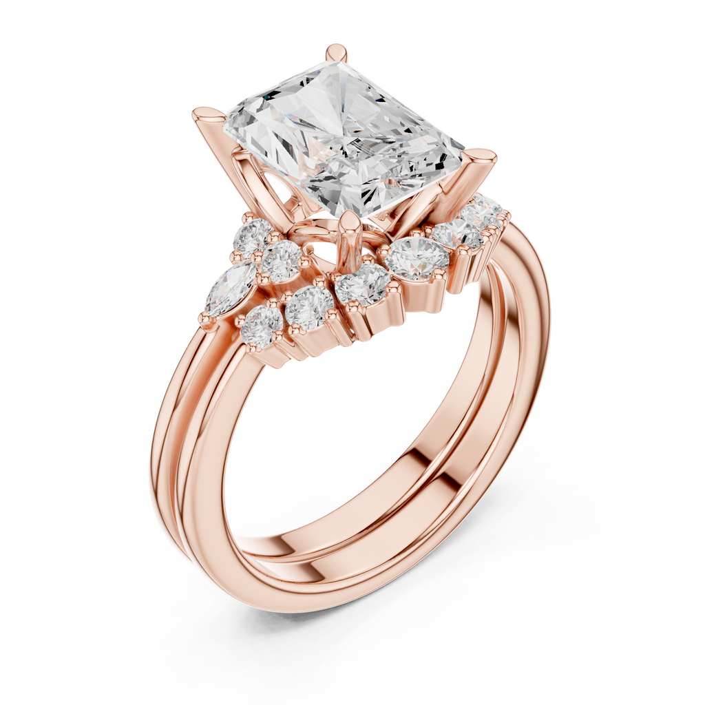 Radiant Diamond Cluster Engagement Ring with Split Shank