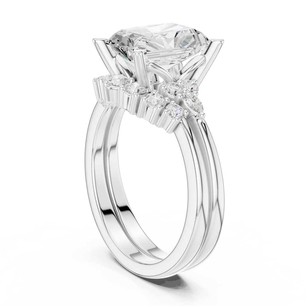 Radiant Diamond Cluster Engagement Ring with Split Shank