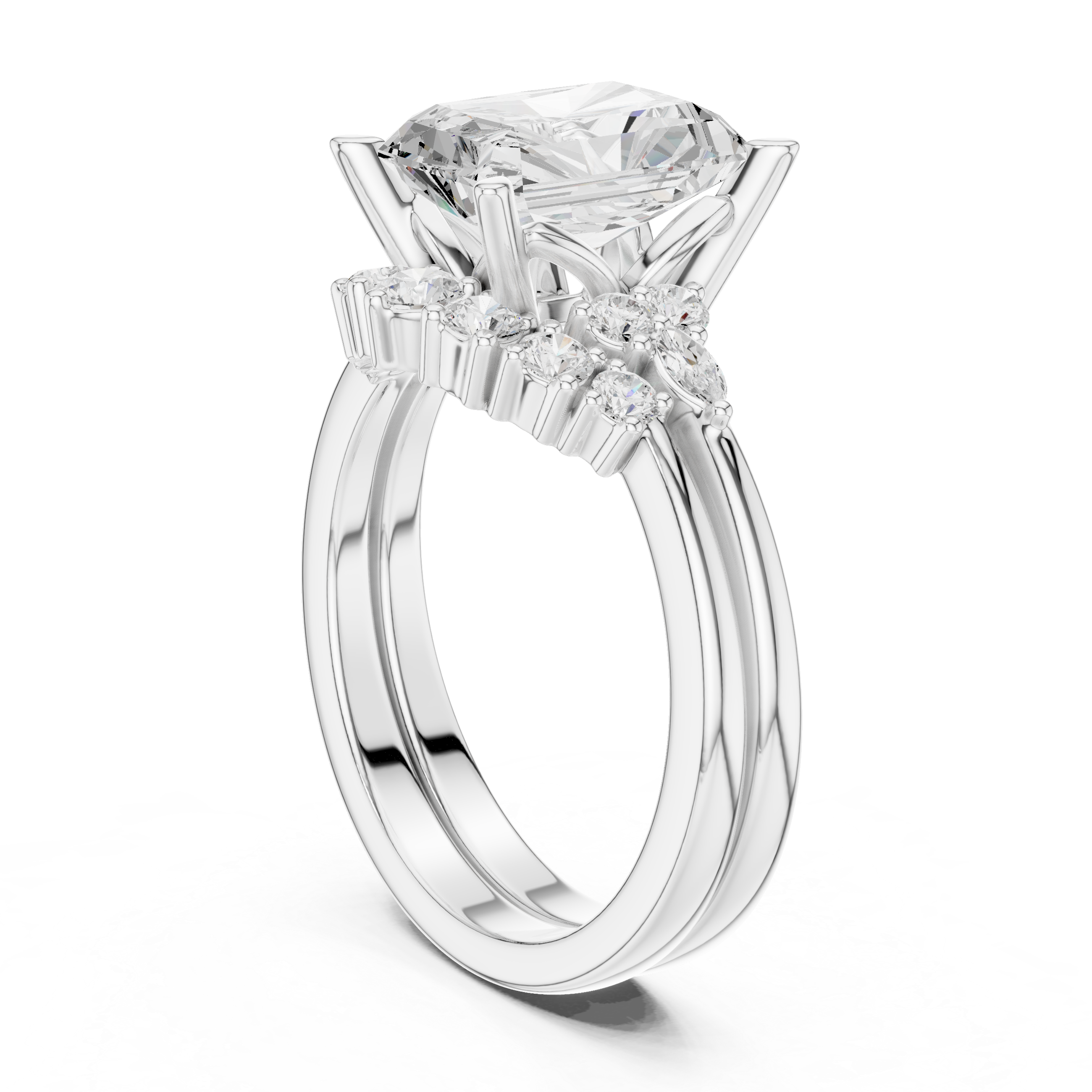 Radiant Diamond Cluster Engagement Ring with Split Shank