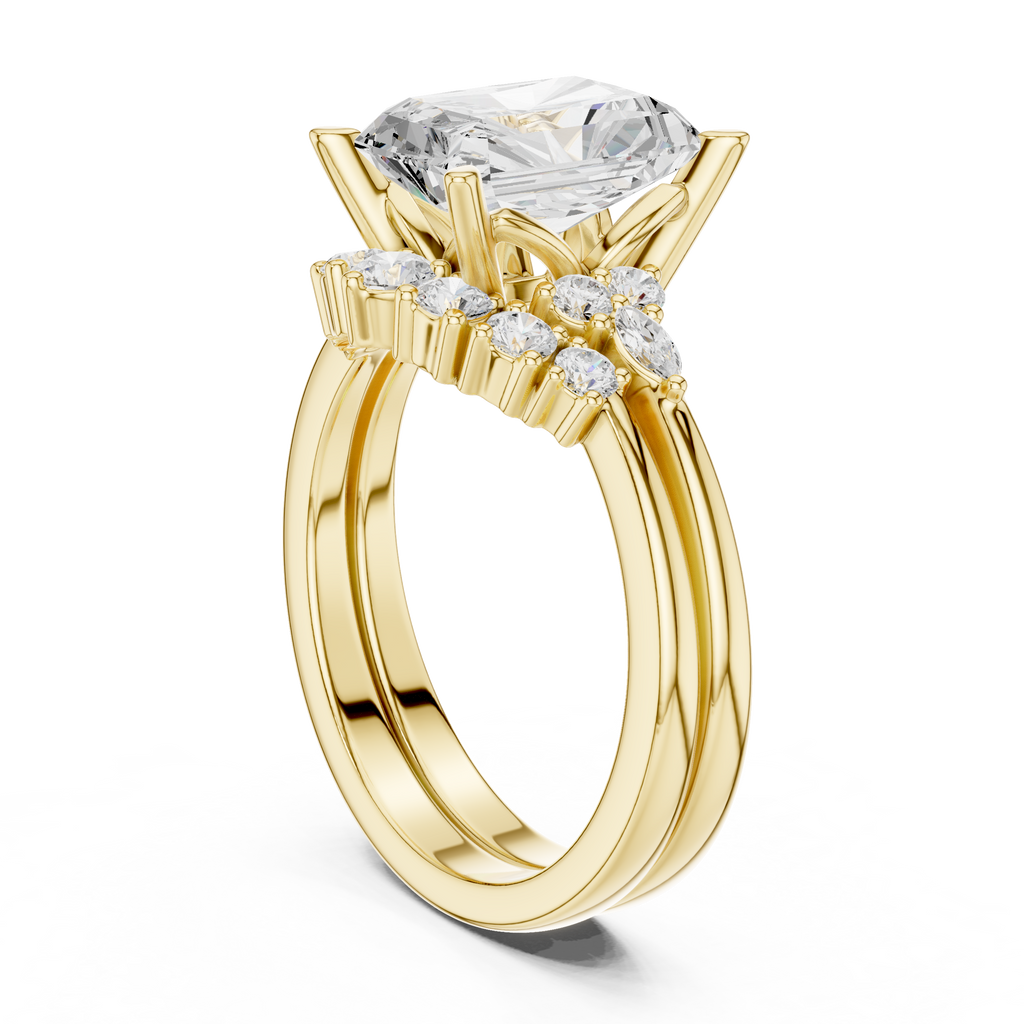 Radiant Diamond Cluster Engagement Ring with Split Shank