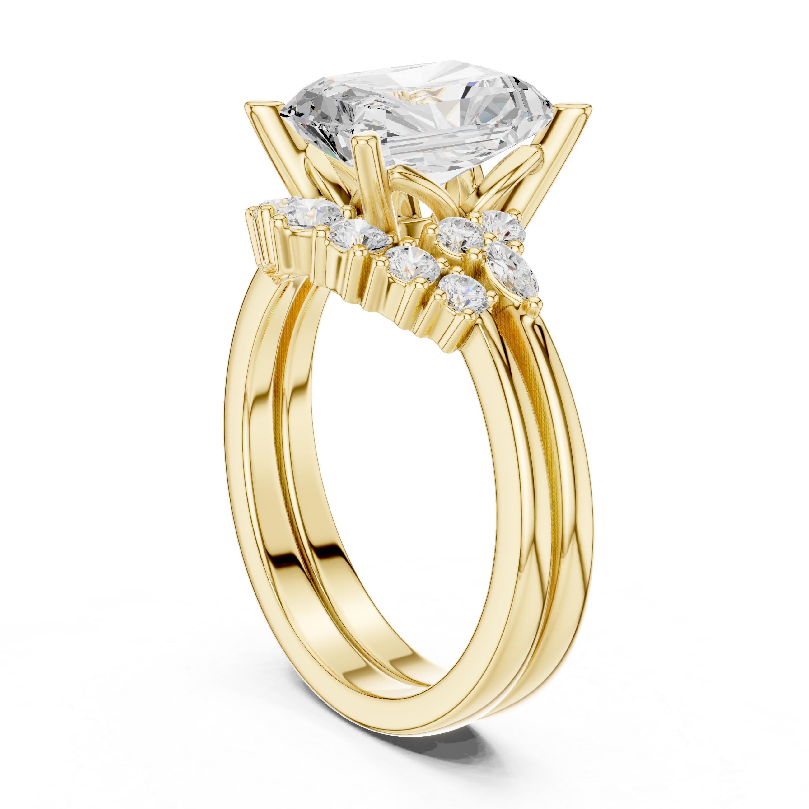 Radiant Diamond Cluster Engagement Ring with Split Shank