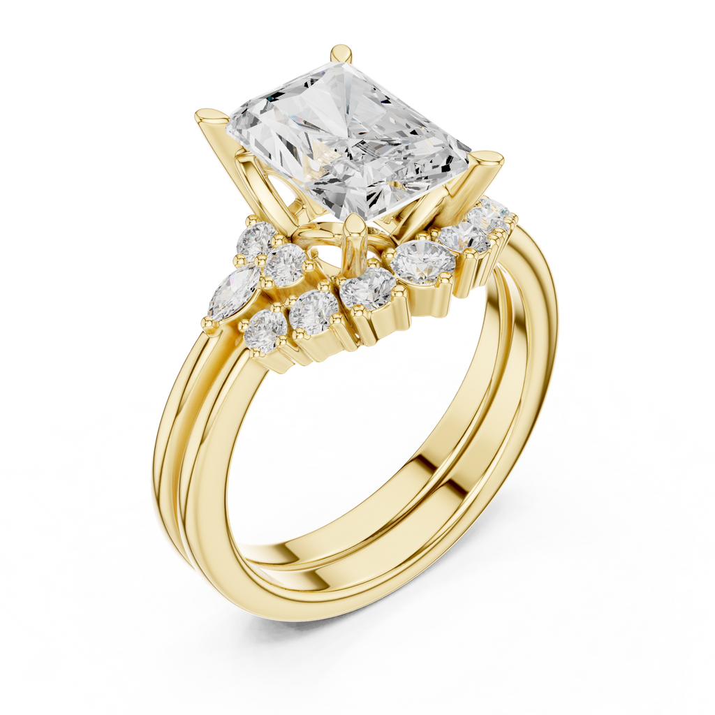 Radiant Diamond Cluster Engagement Ring with Split Shank