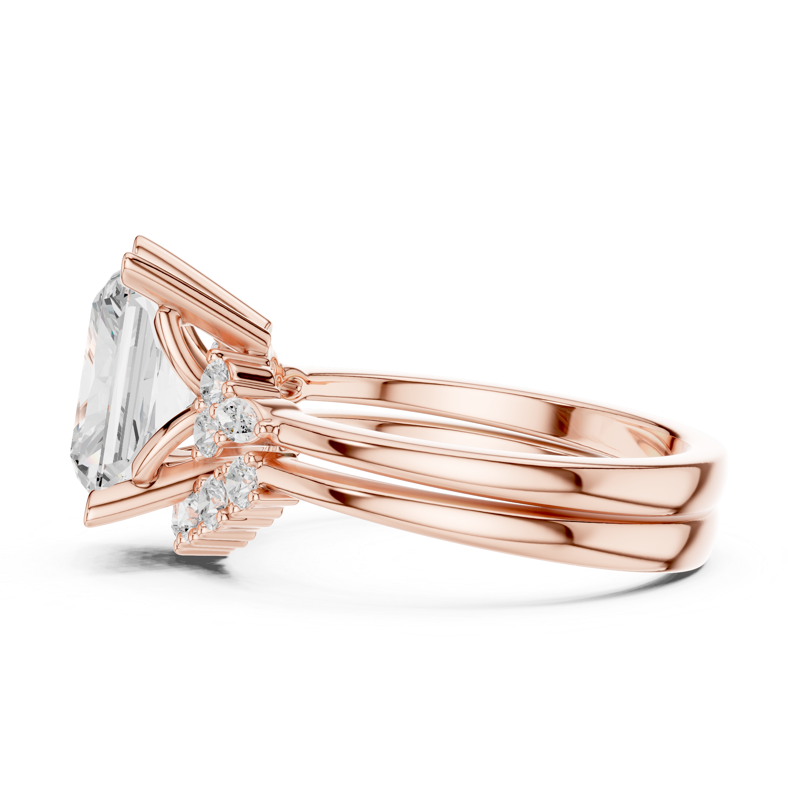 Radiant Diamond Cluster Engagement Ring with Split Shank