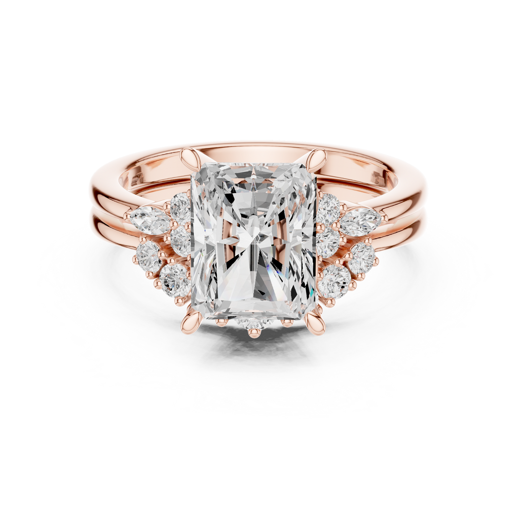 Radiant Diamond Cluster Engagement Ring with Split Shank