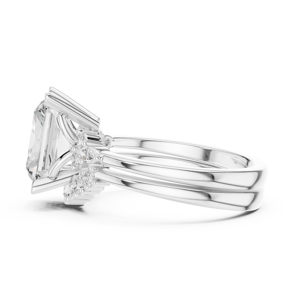 Radiant Diamond Cluster Engagement Ring with Split Shank