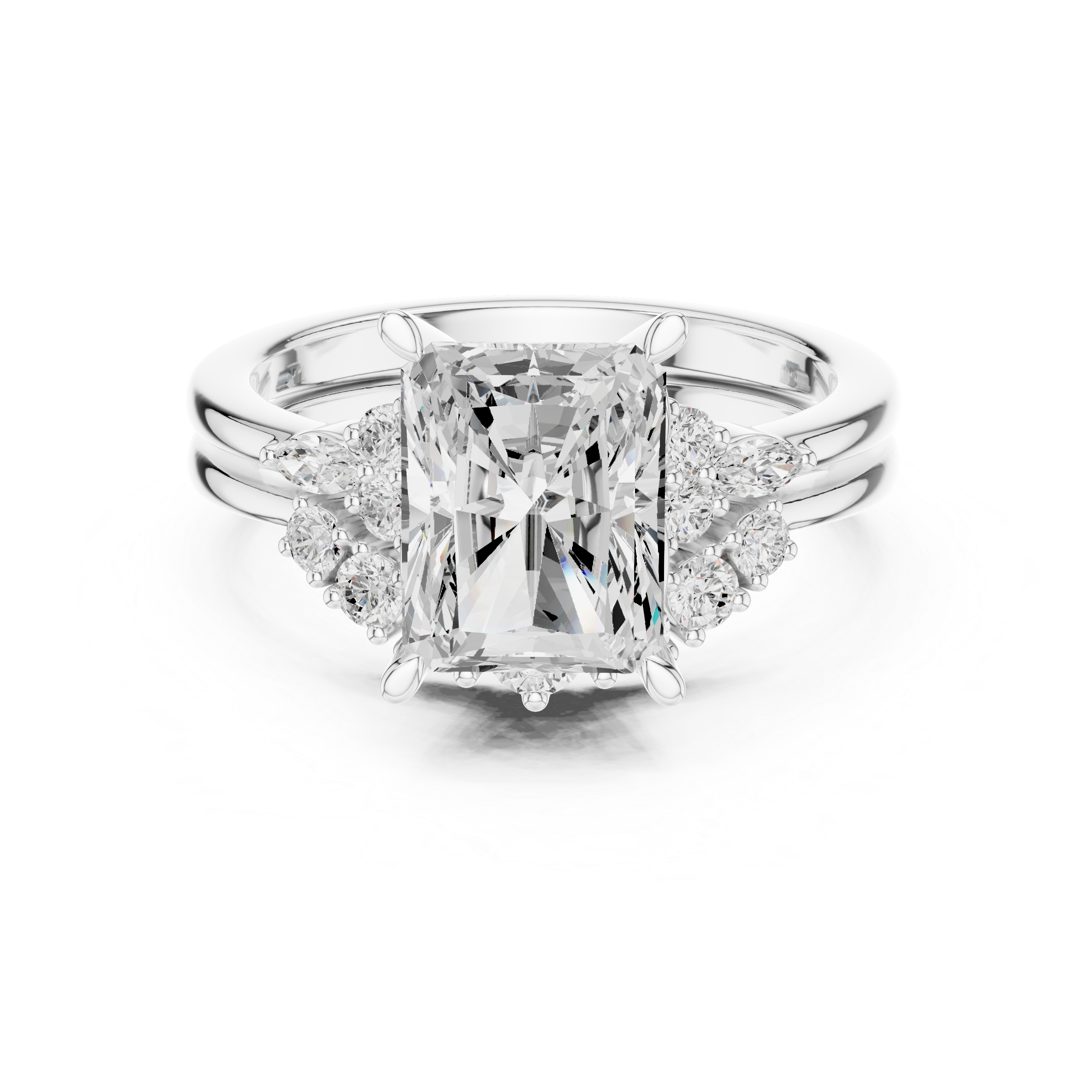 Radiant Diamond Cluster Engagement Ring with Split Shank