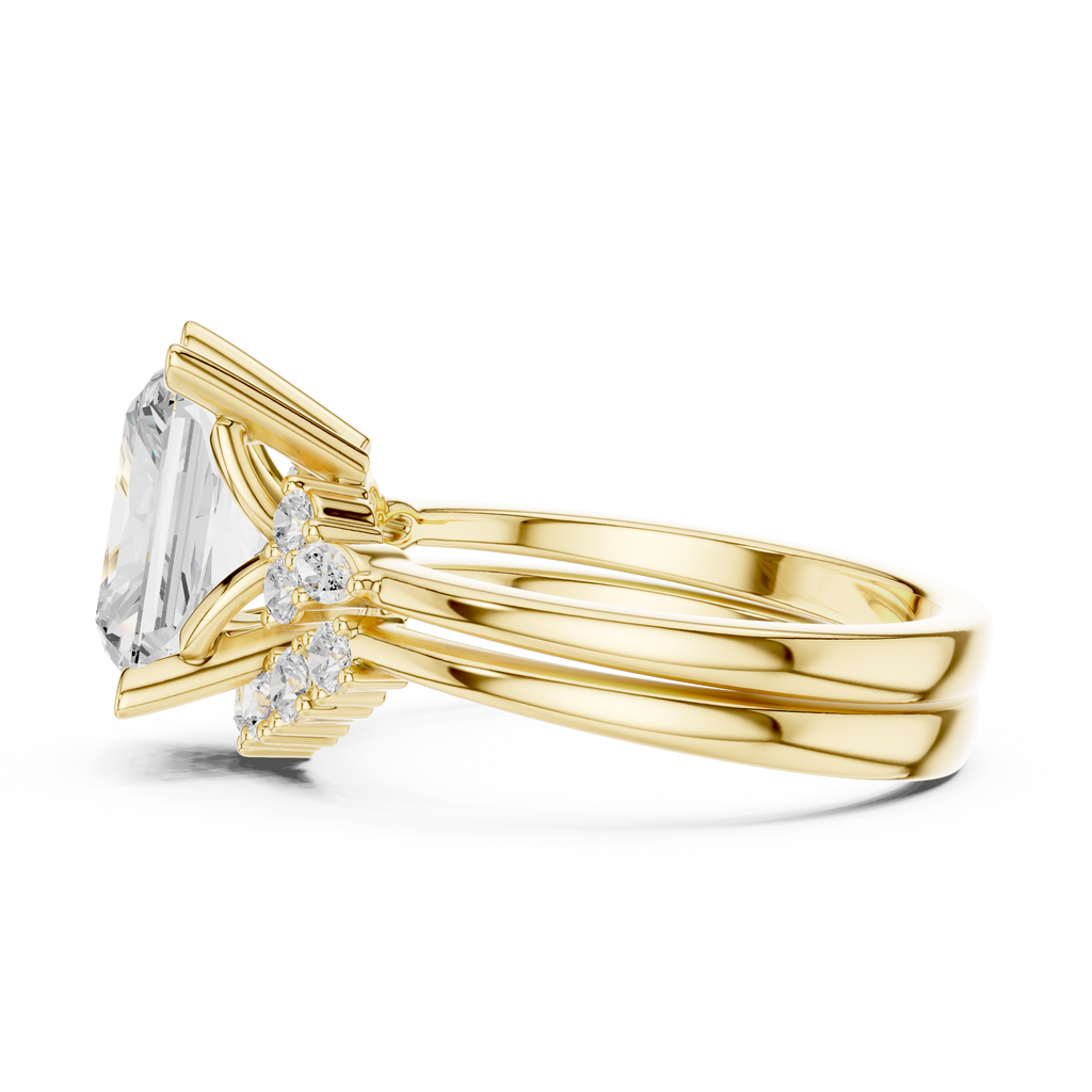 Radiant Diamond Cluster Engagement Ring with Split Shank