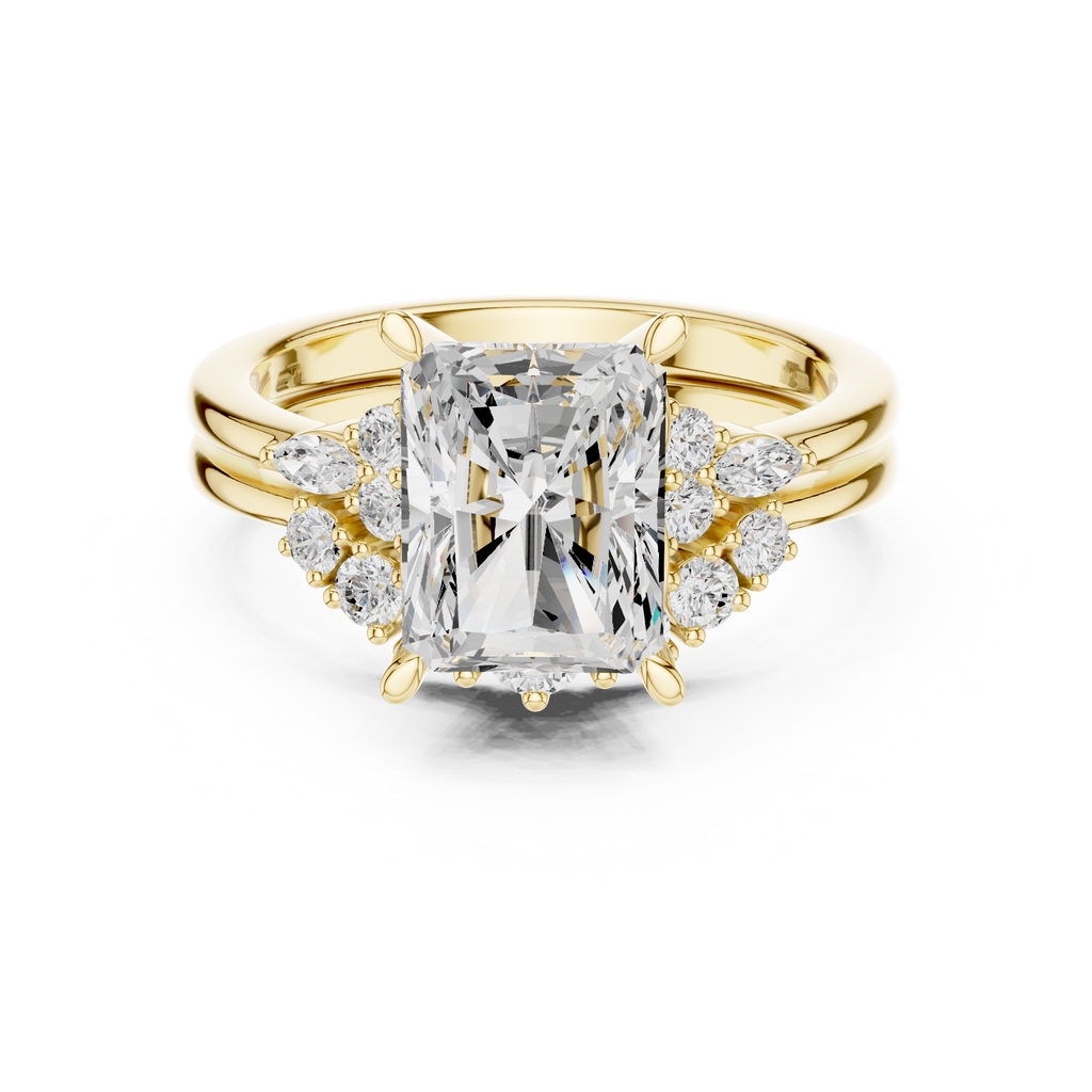 Radiant Diamond Cluster Engagement Ring with Split Shank