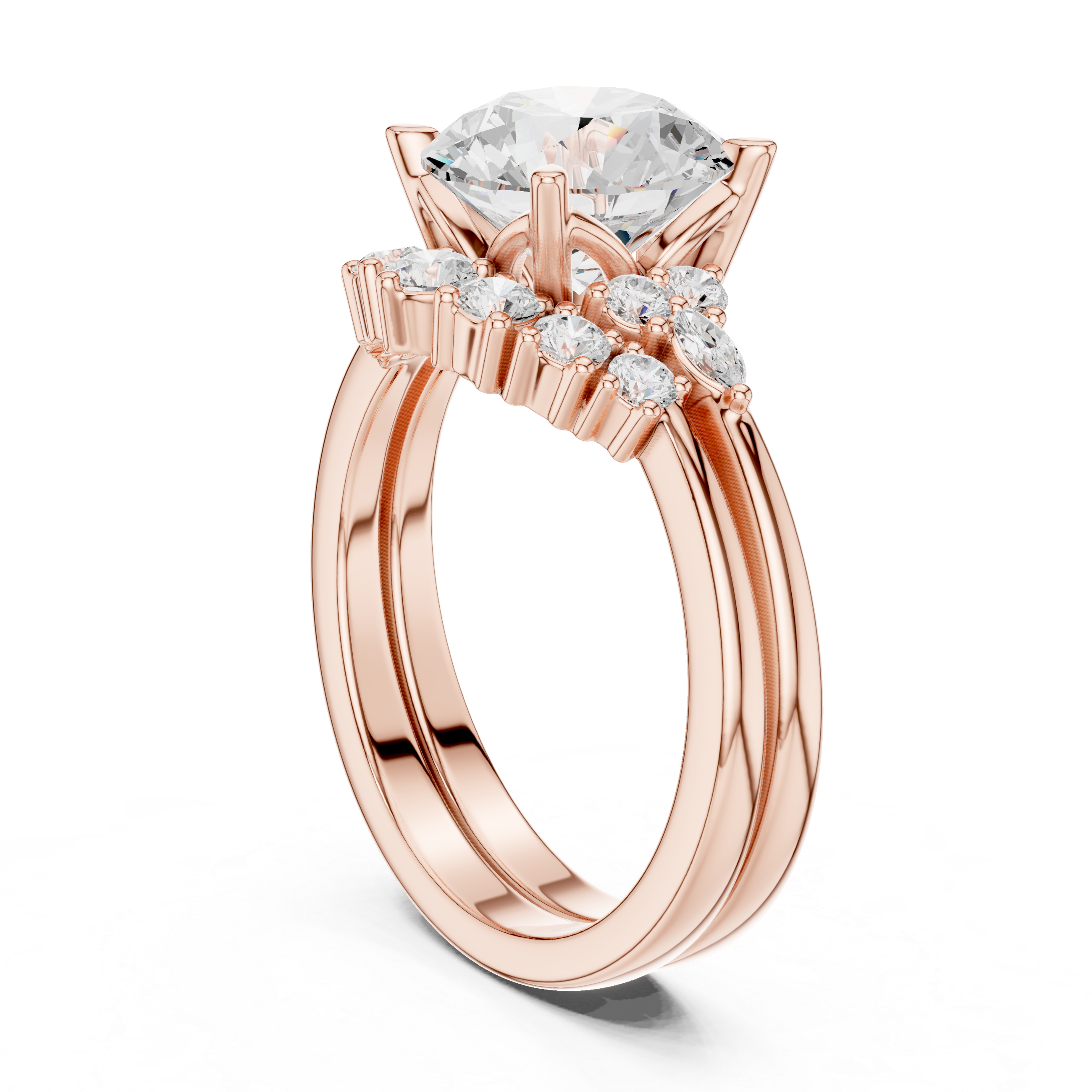 Round Diamond Cluster Engagement Ring with Split Shank