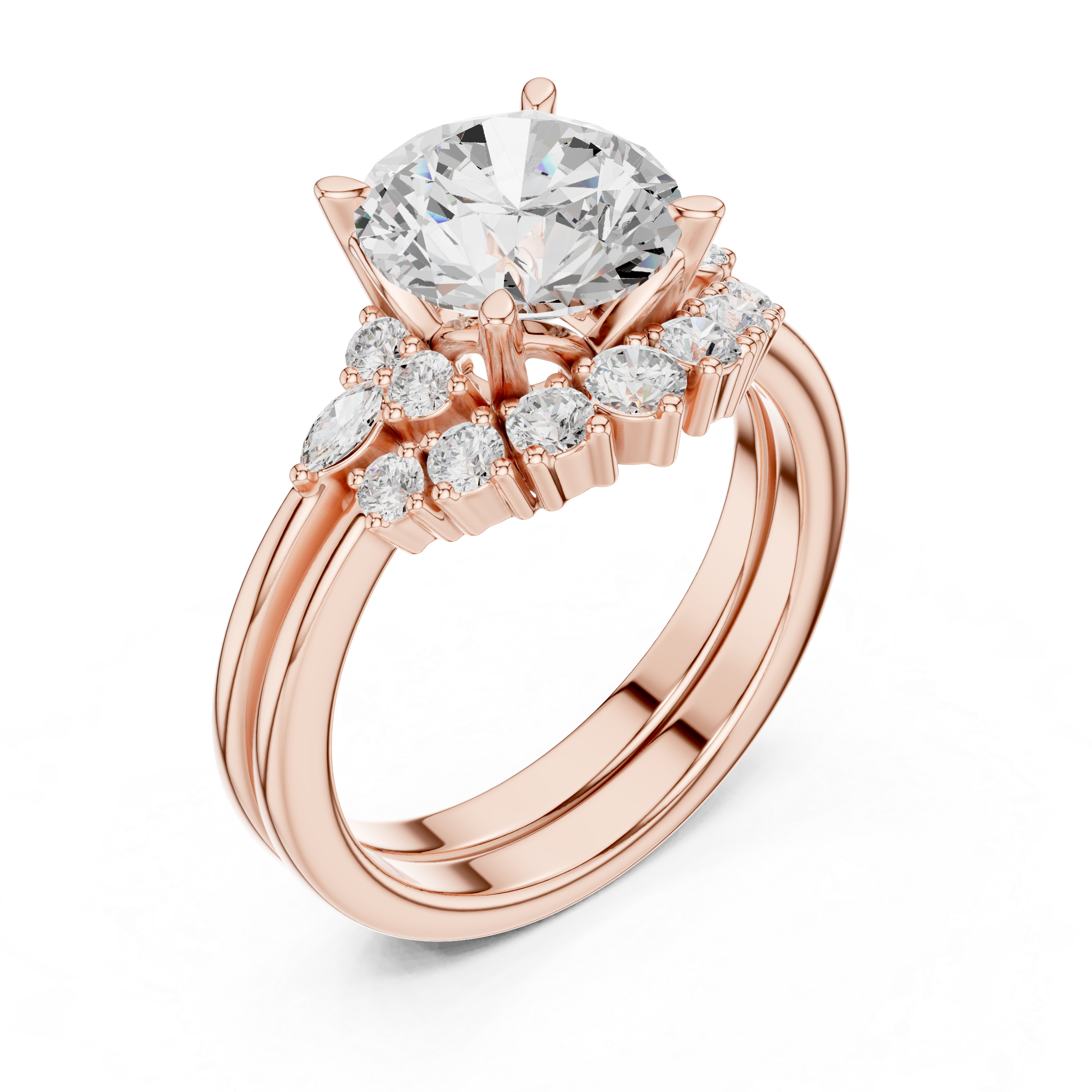 Round Diamond Cluster Engagement Ring with Split Shank