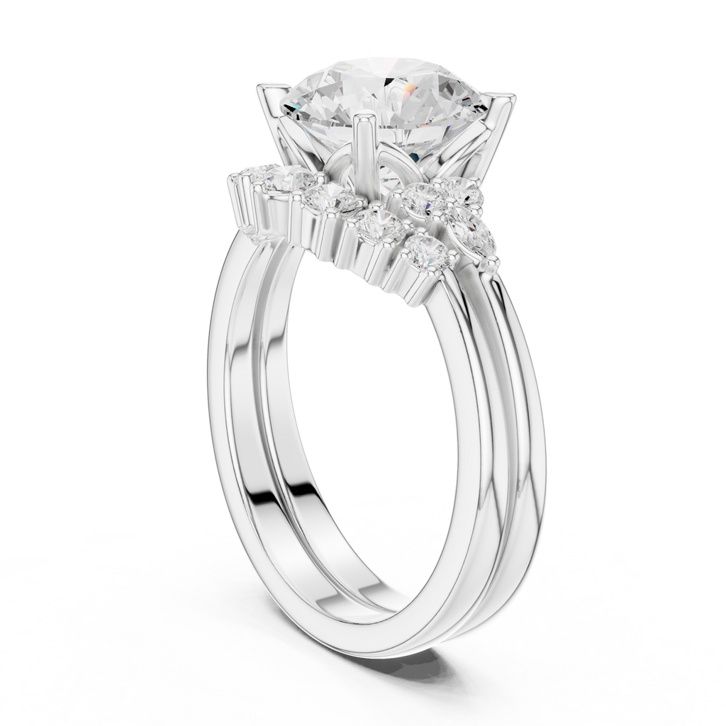 Round Diamond Cluster Engagement Ring with Split Shank