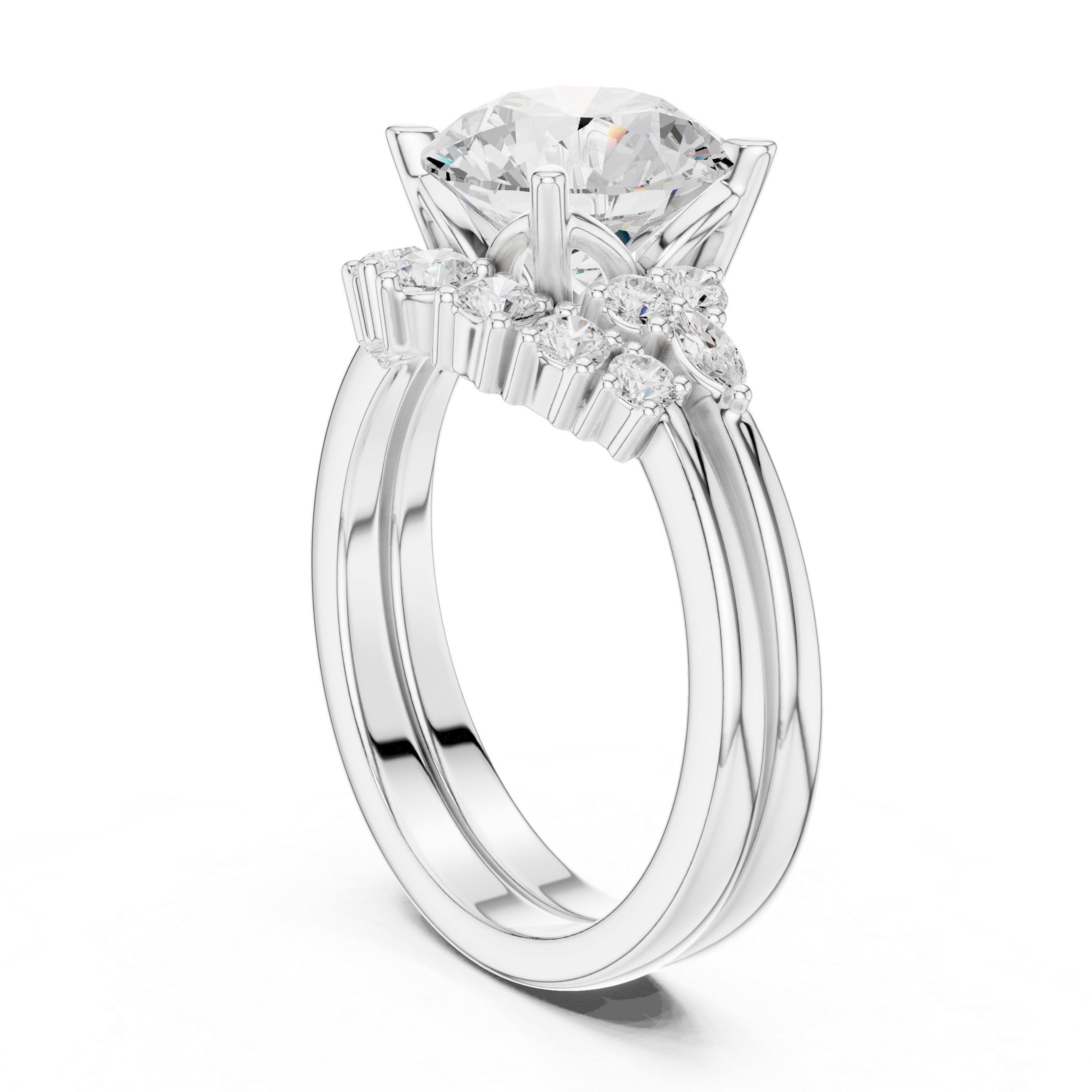 Round Diamond Cluster Engagement Ring with Split Shank