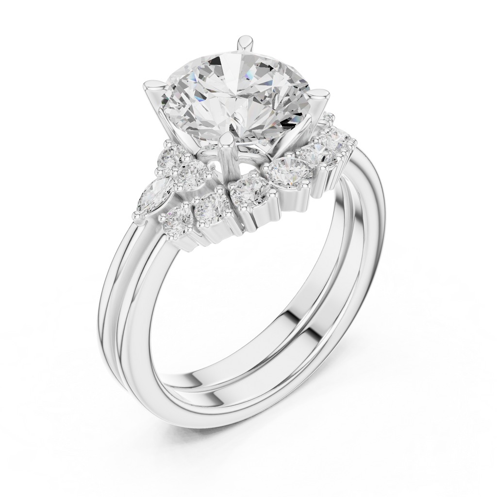 Round Diamond Cluster Engagement Ring with Split Shank