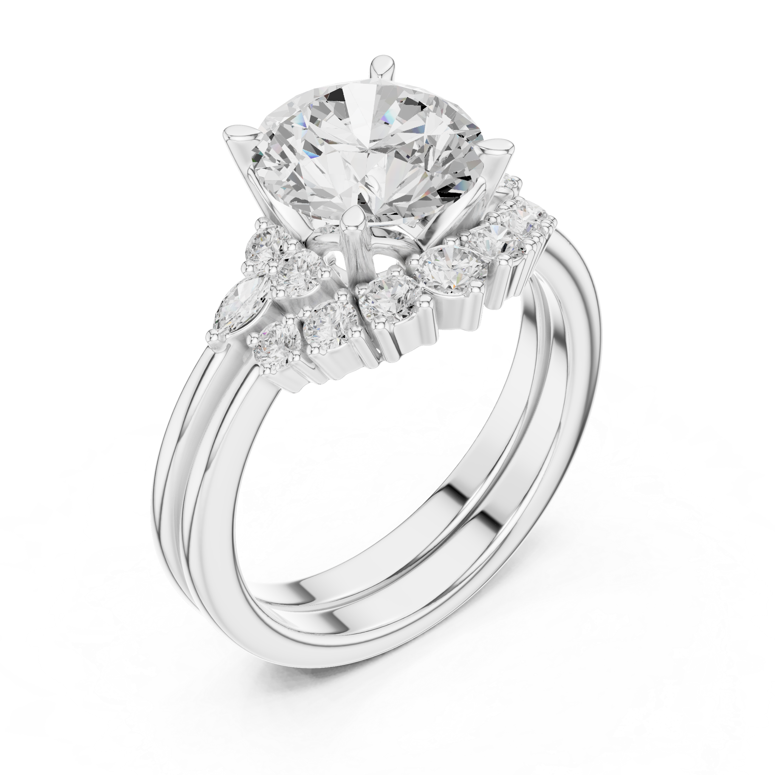 Round Diamond Cluster Engagement Ring with Split Shank