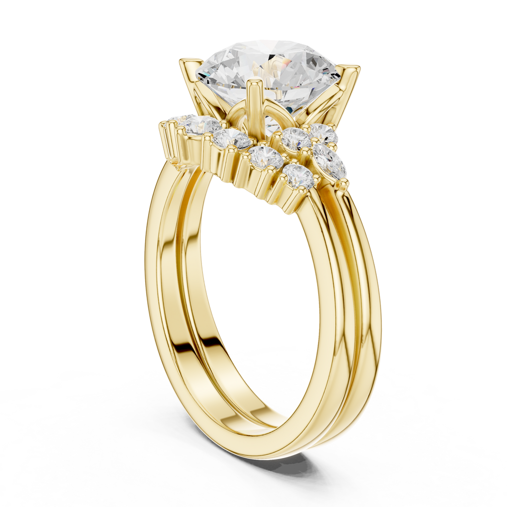 Round Diamond Cluster Engagement Ring with Split Shank