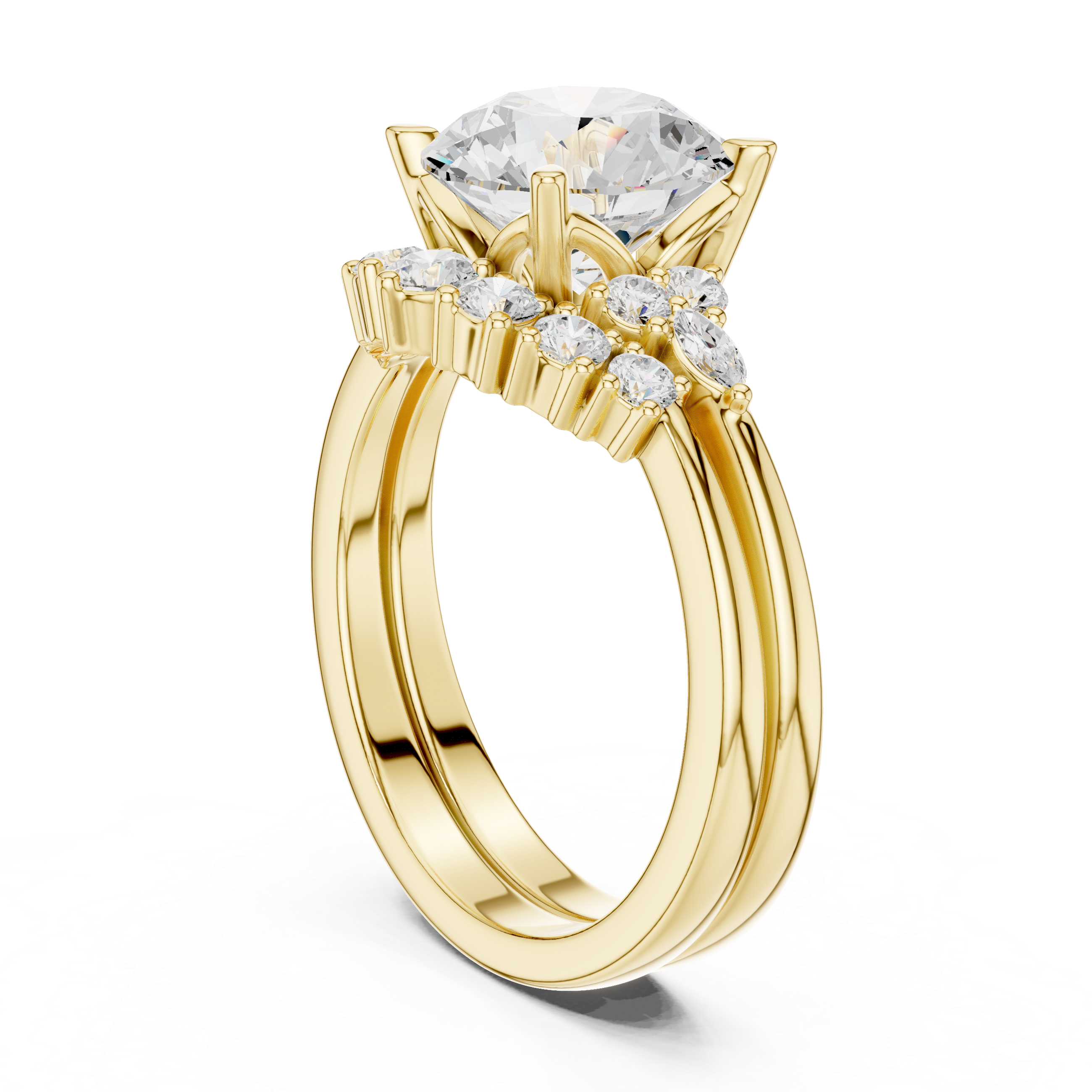 Round Diamond Cluster Engagement Ring with Split Shank