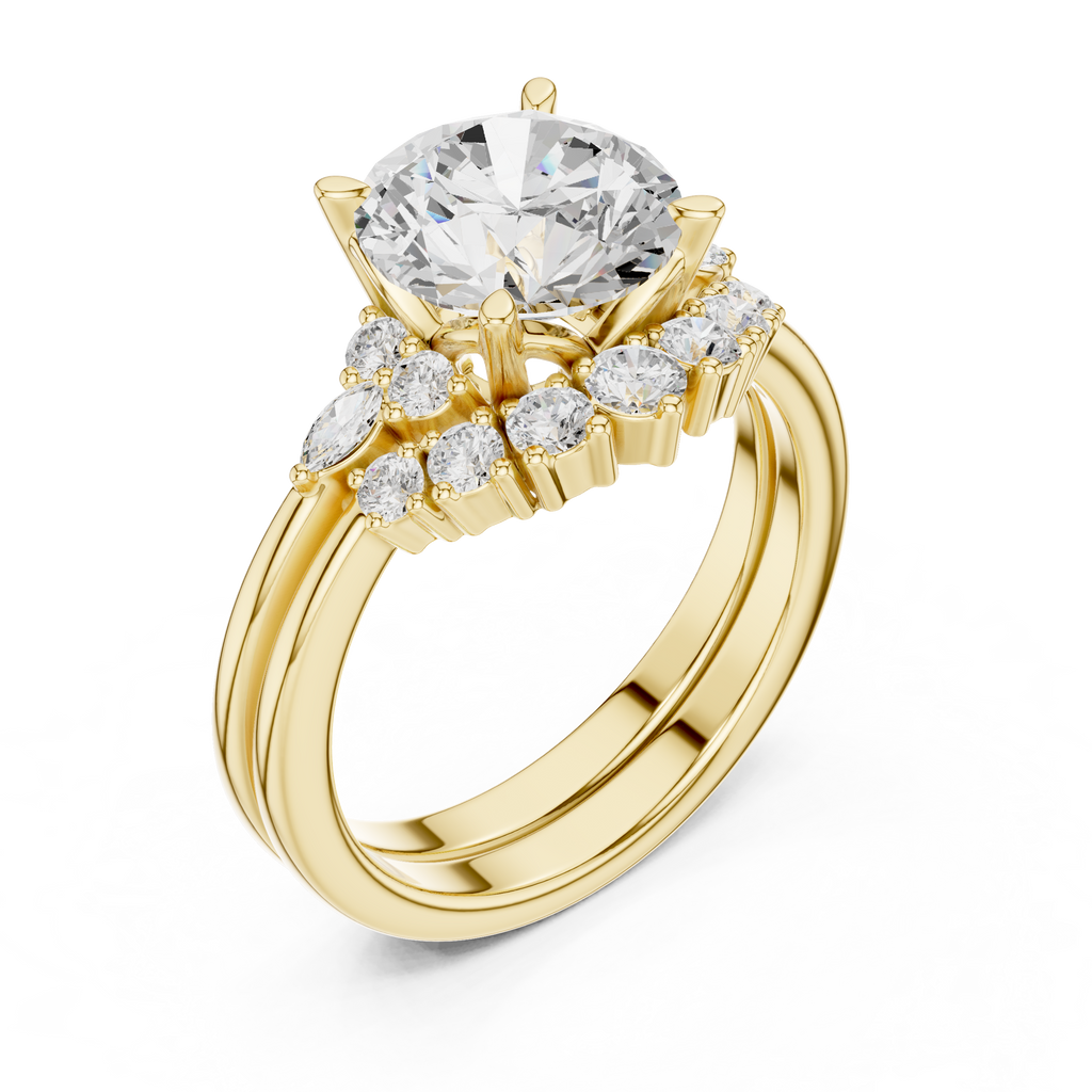 Round Diamond Cluster Engagement Ring with Split Shank