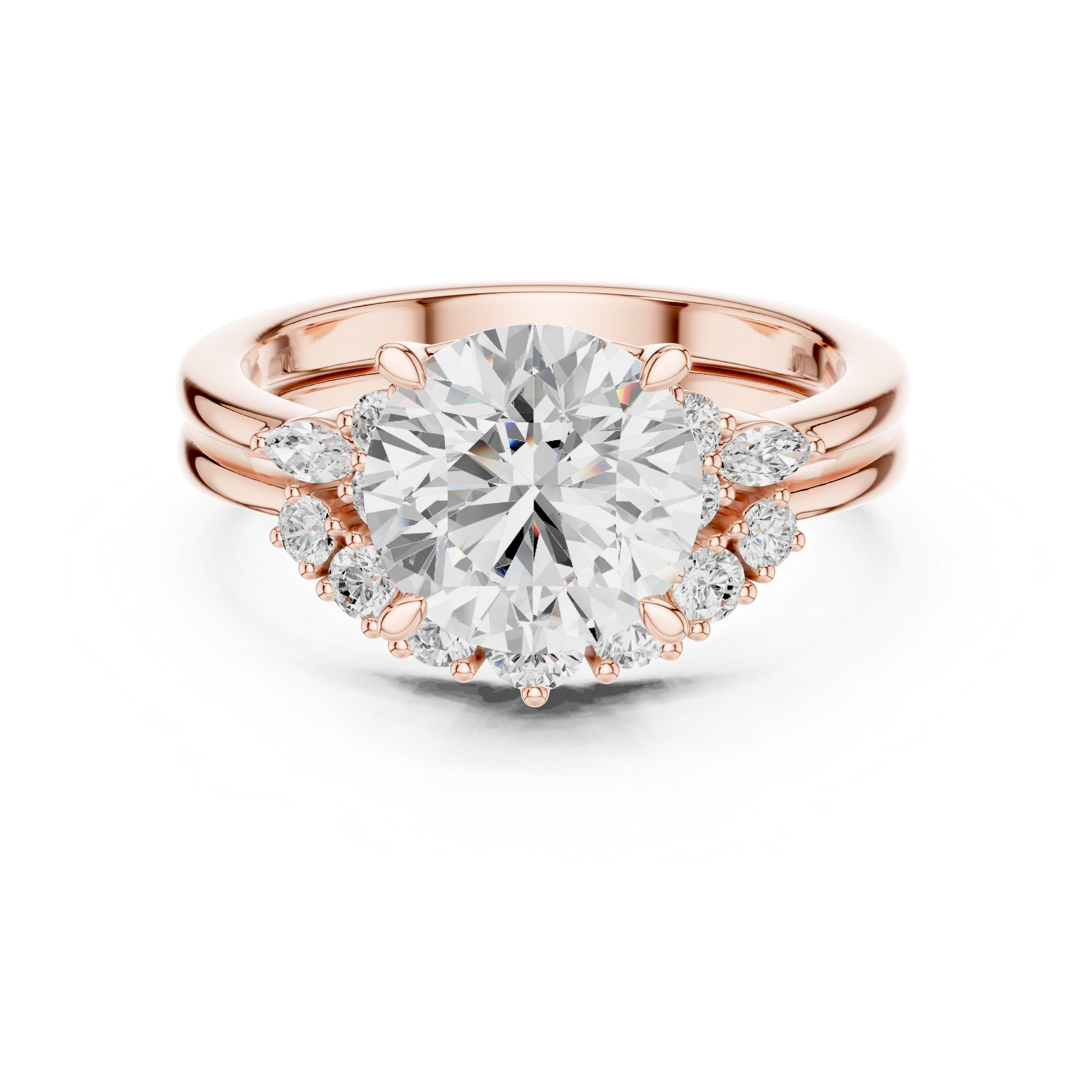 Round Diamond Cluster Engagement Ring with Split Shank