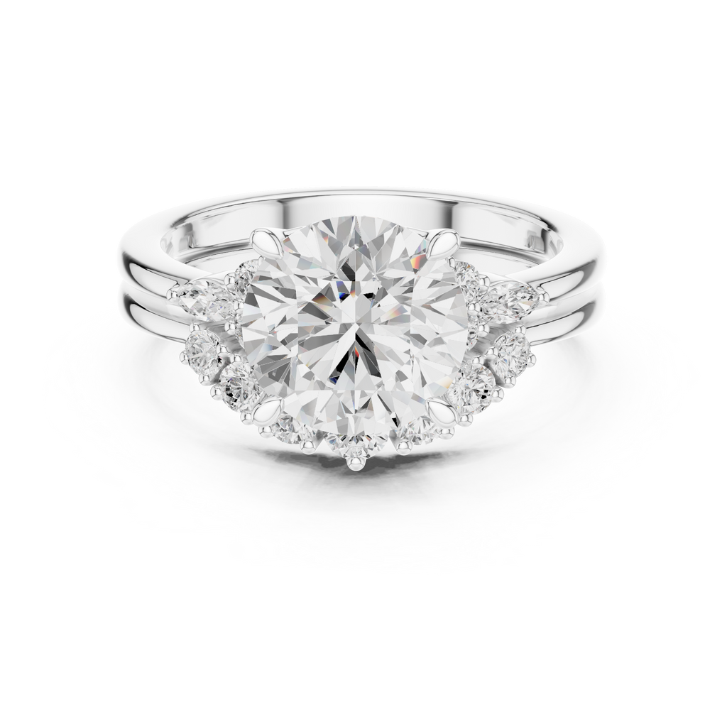 Round Diamond Cluster Engagement Ring with Split Shank