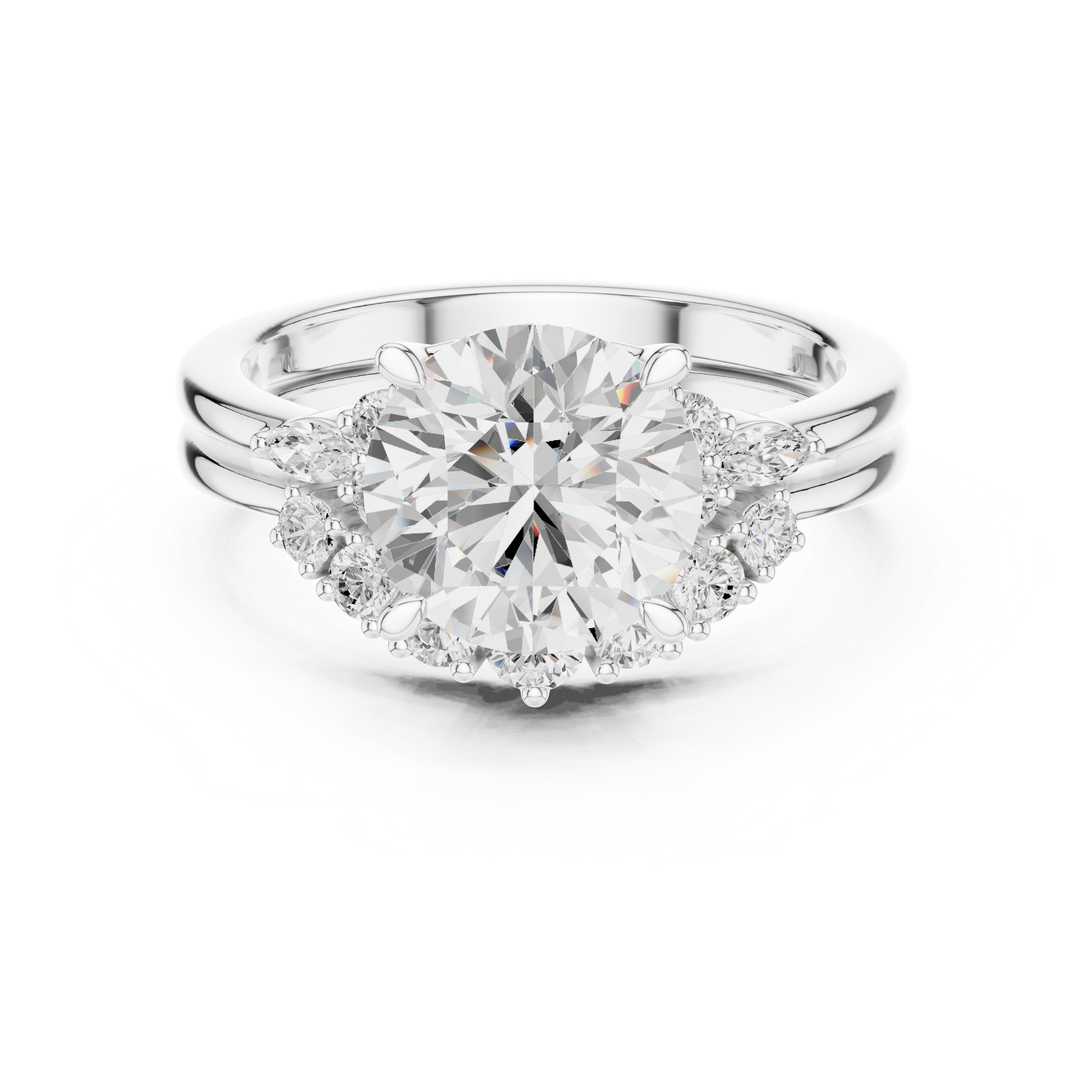 Round Diamond Cluster Engagement Ring with Split Shank