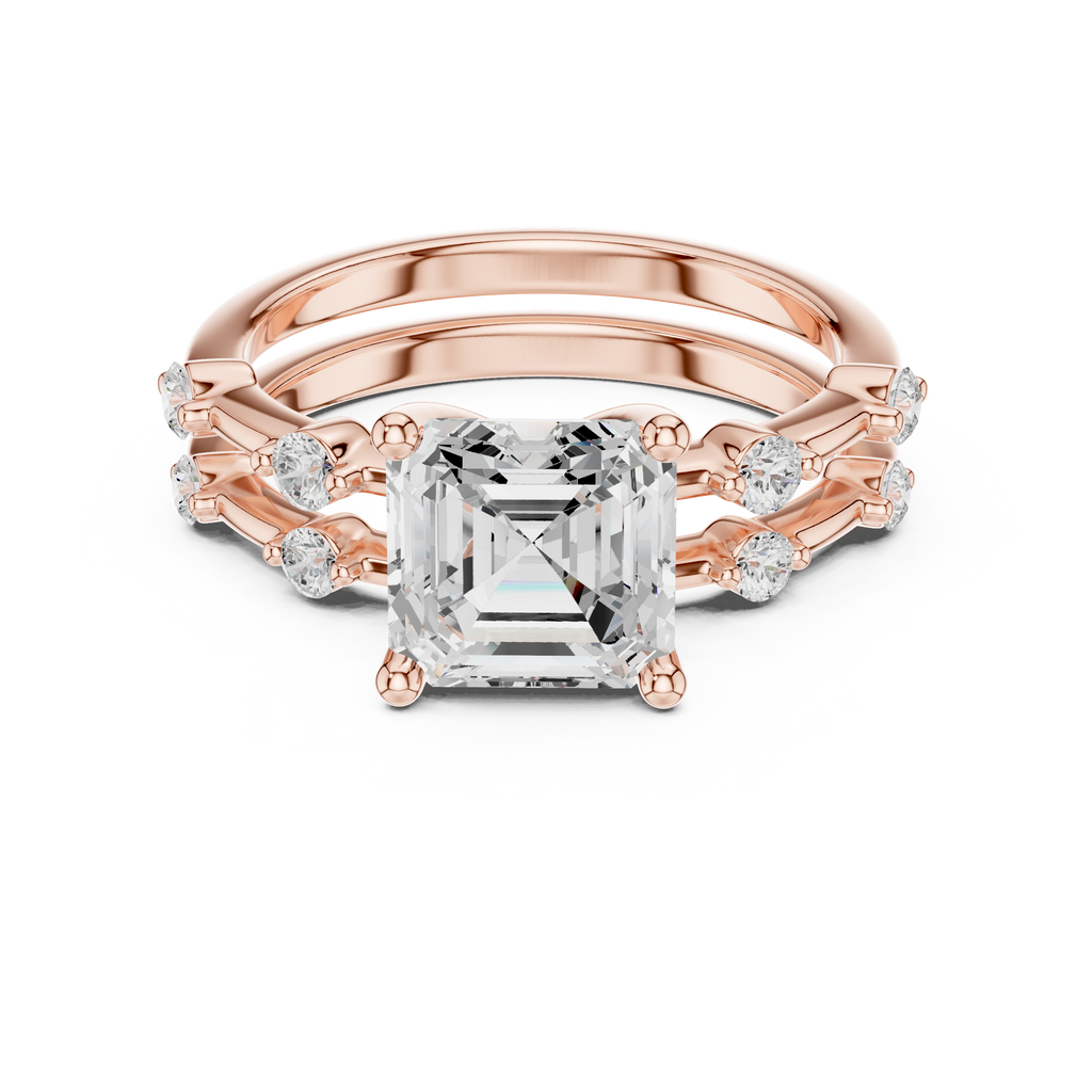 Vintage Asscher Cut Diamond Engagement Ring with Double Band Design