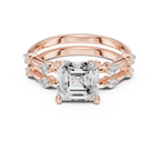 Vintage Asscher Cut Diamond Engagement Ring with Double Band Design
