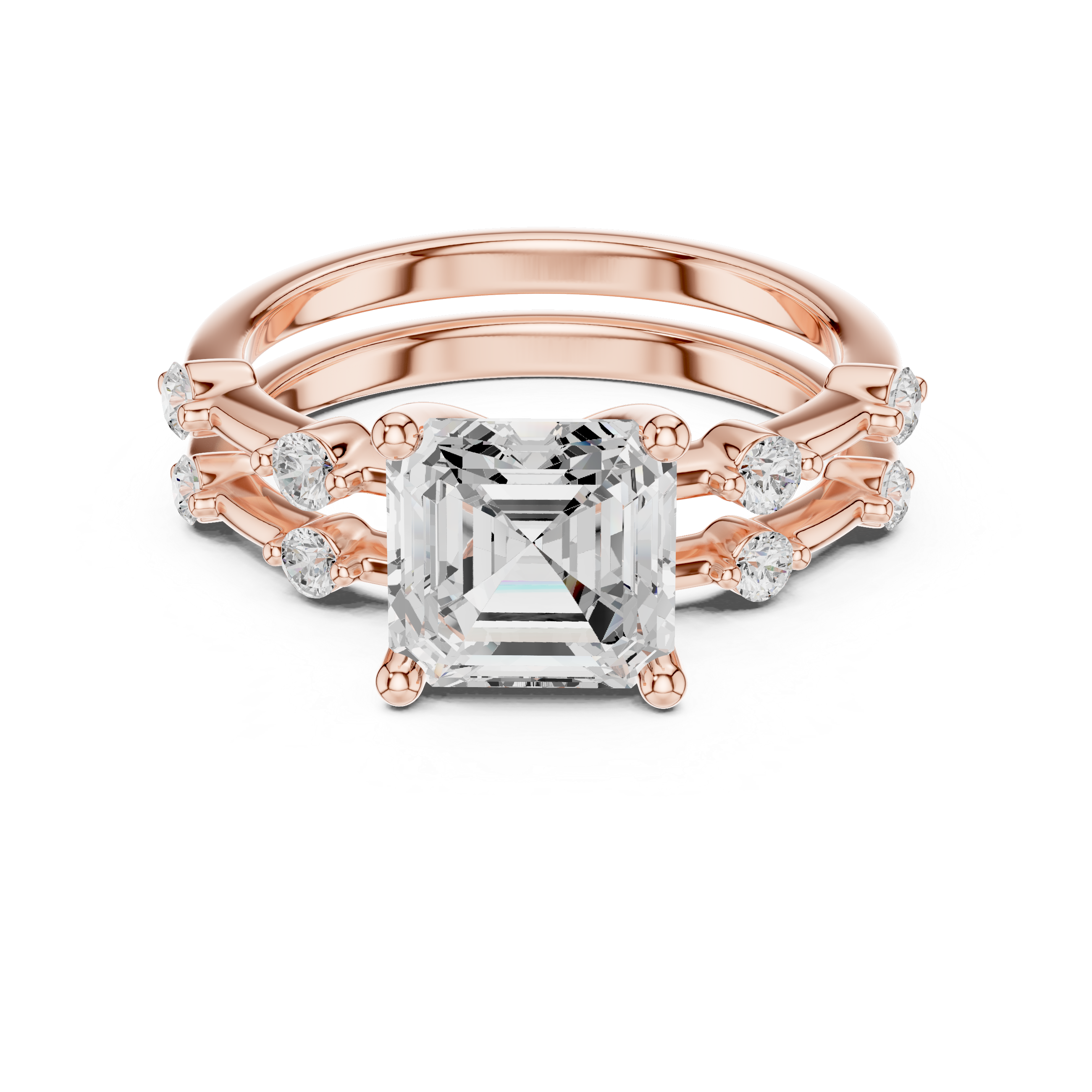 Vintage Asscher Cut Diamond Engagement Ring with Double Band Design