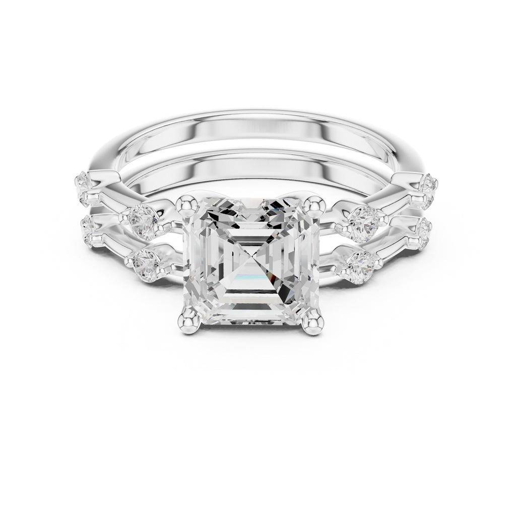 Vintage Asscher Cut Diamond Engagement Ring with Double Band Design