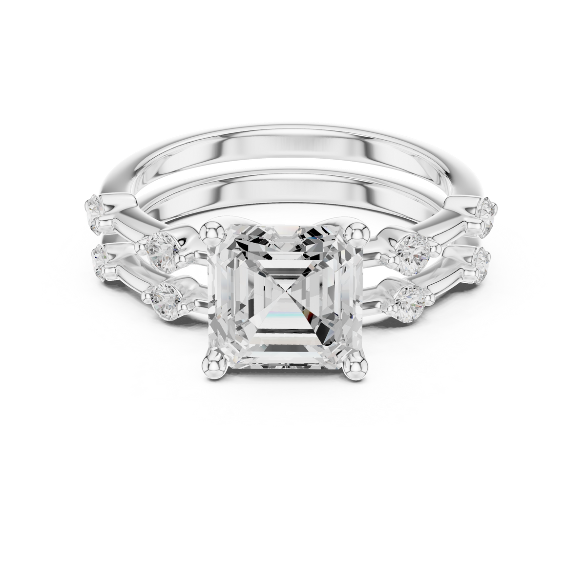 Vintage Asscher Cut Diamond Engagement Ring with Double Band Design — Jewelix Atelier