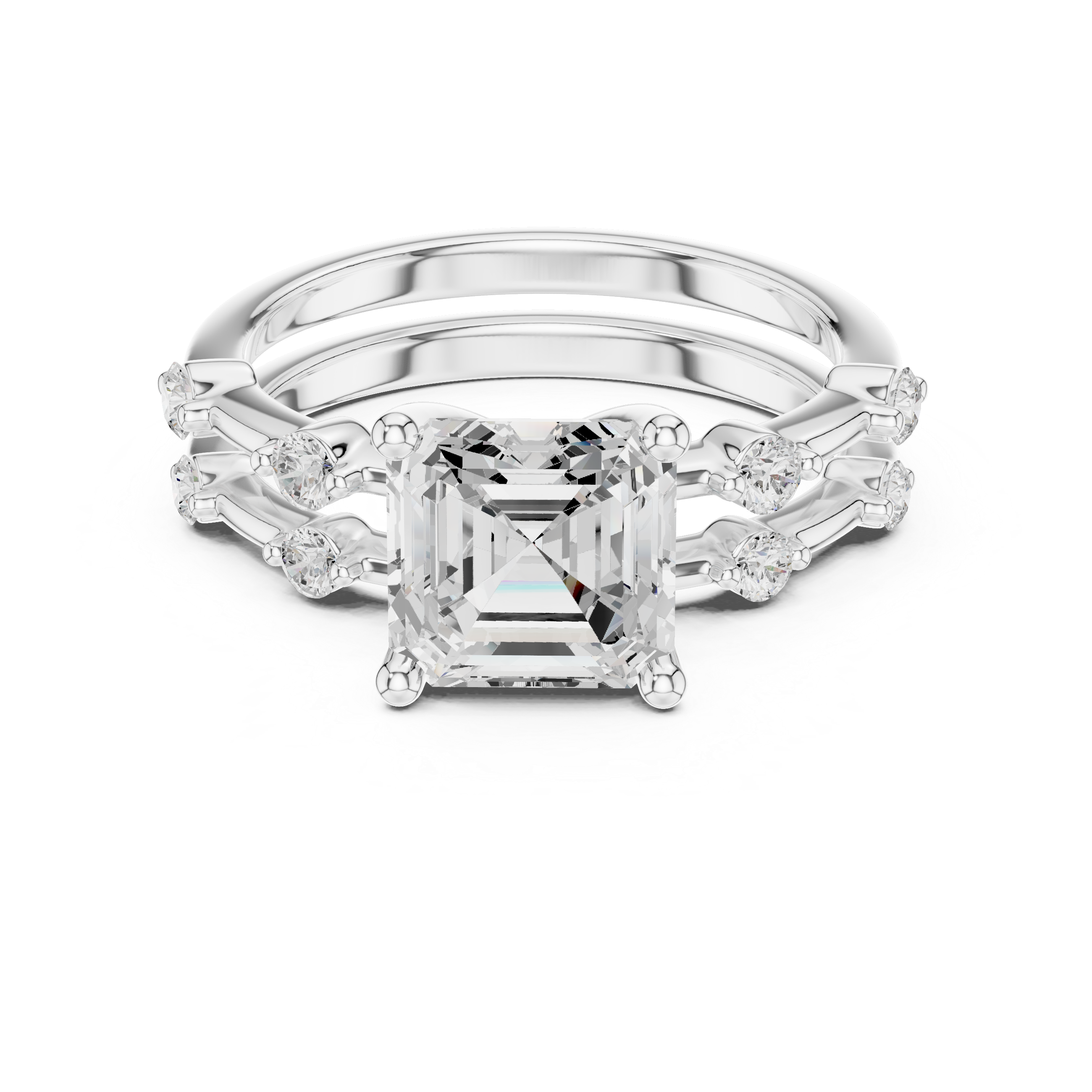 Vintage Asscher Cut Diamond Engagement Ring with Double Band Design