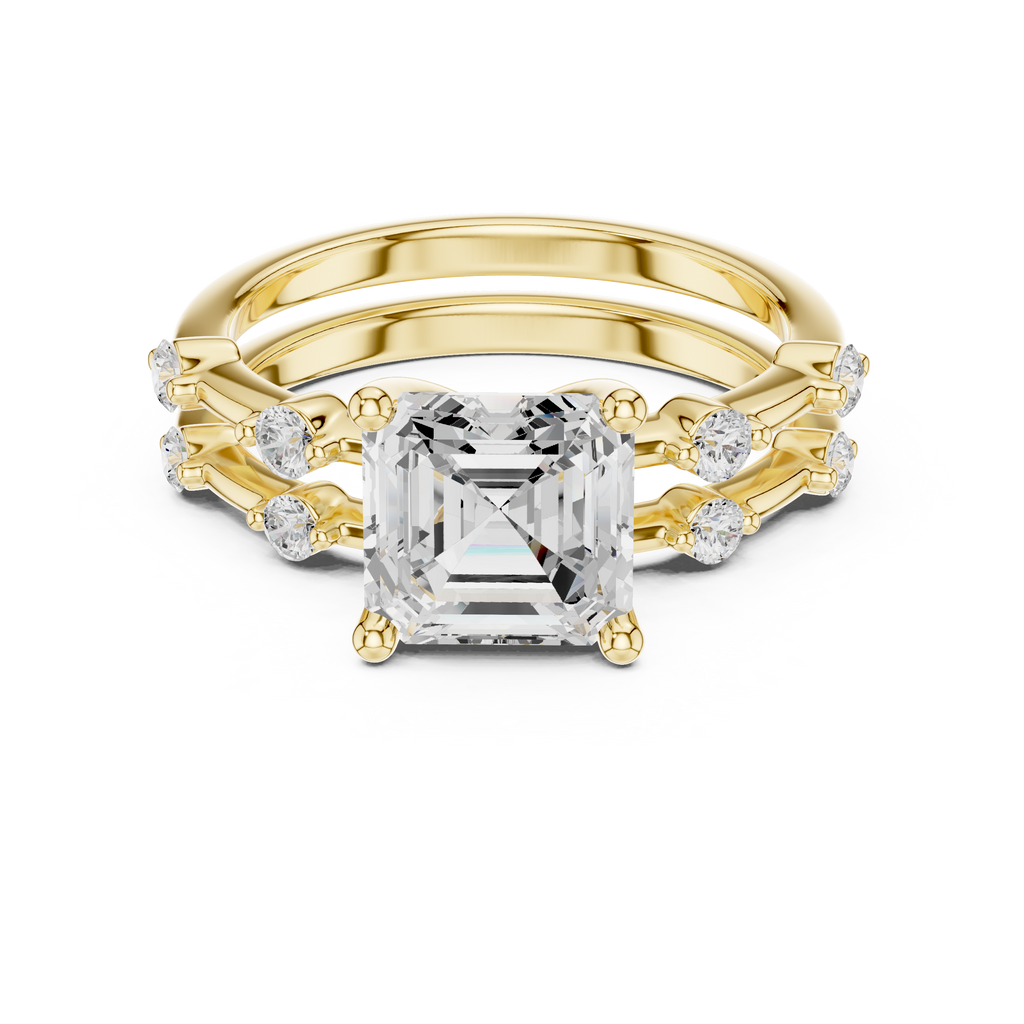 Vintage Asscher Cut Diamond Engagement Ring with Double Band Design