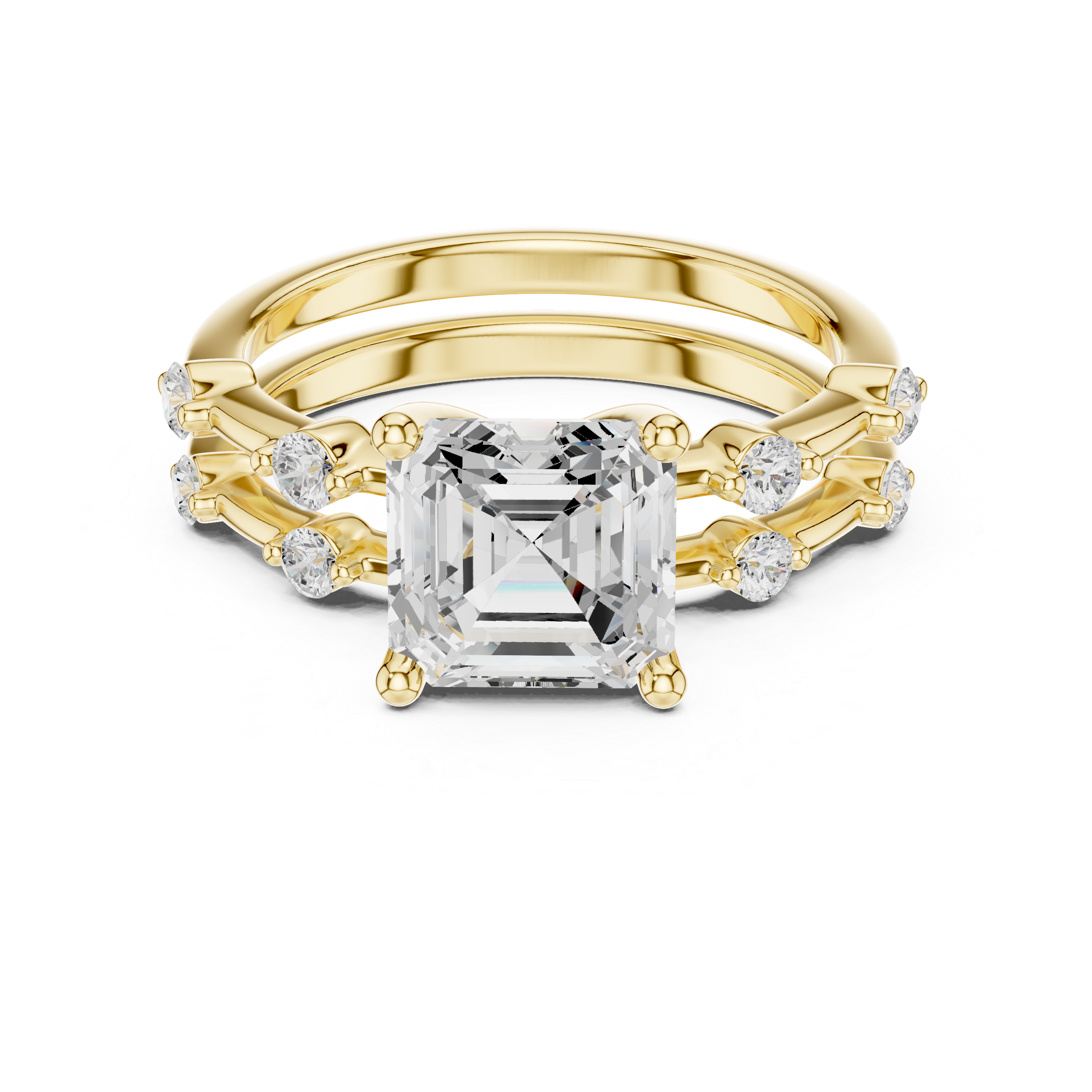 Vintage Asscher Cut Diamond Engagement Ring with Double Band Design