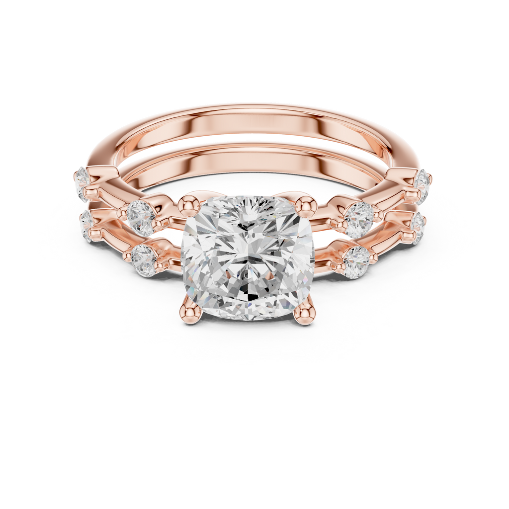 Vintage Cushion Cut Diamond Double Band Engagement Ring