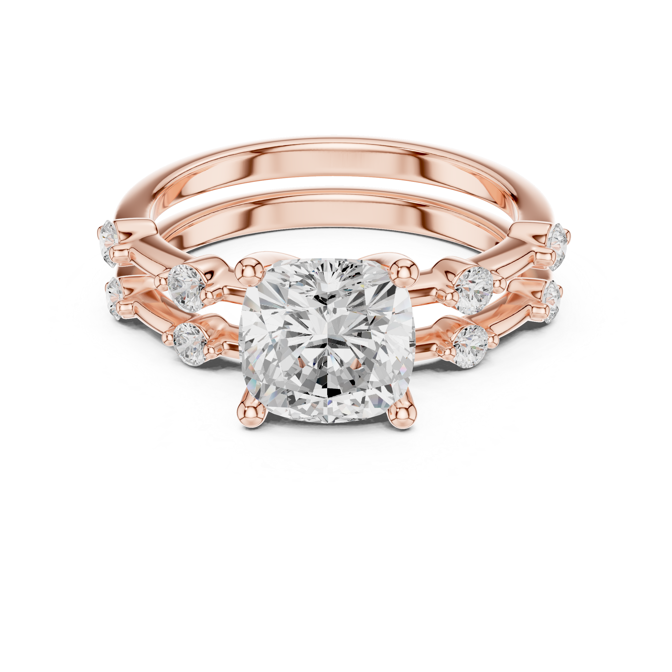 Vintage Cushion Cut Diamond Double Band Engagement Ring