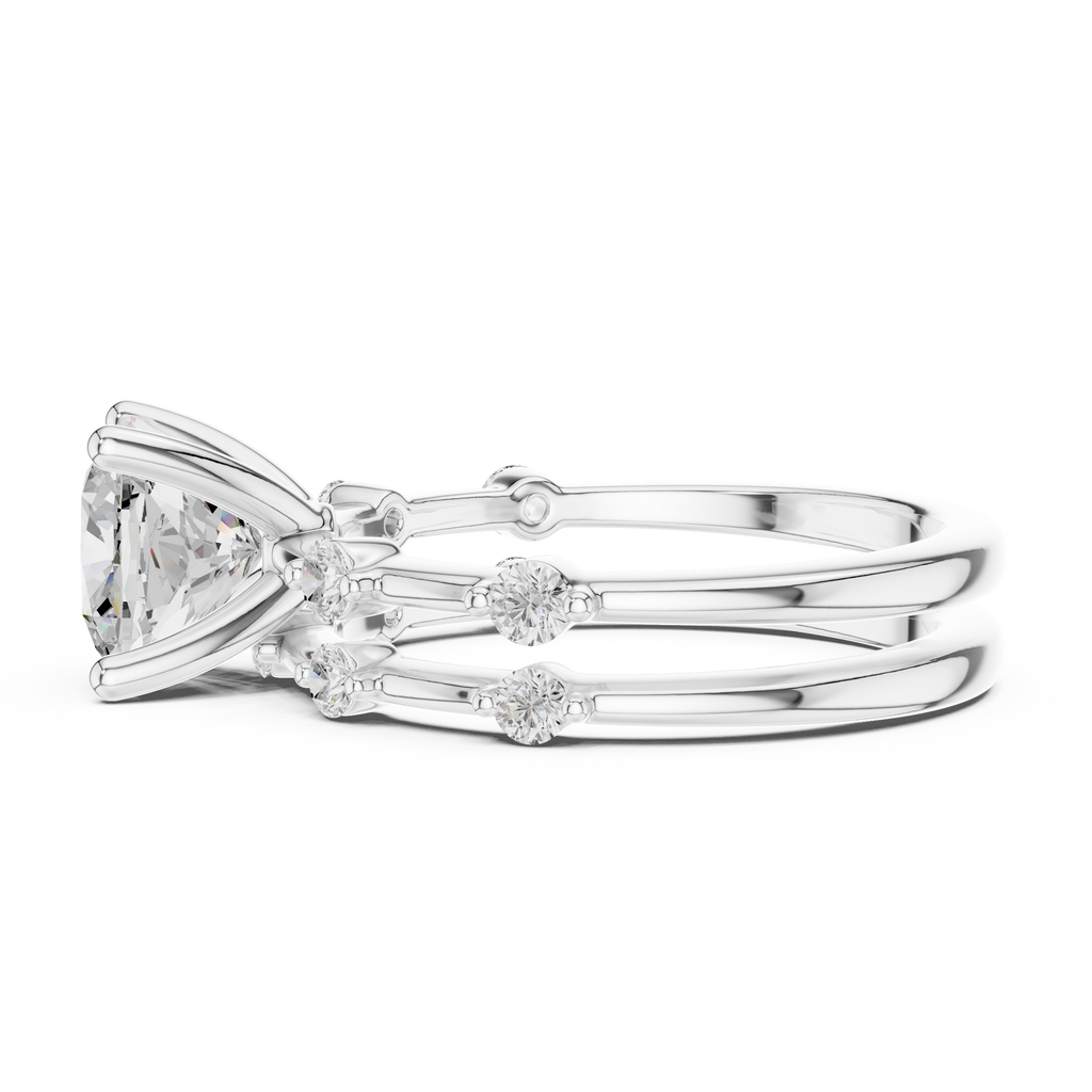 Vintage Cushion Cut Diamond Double Band Engagement Ring
