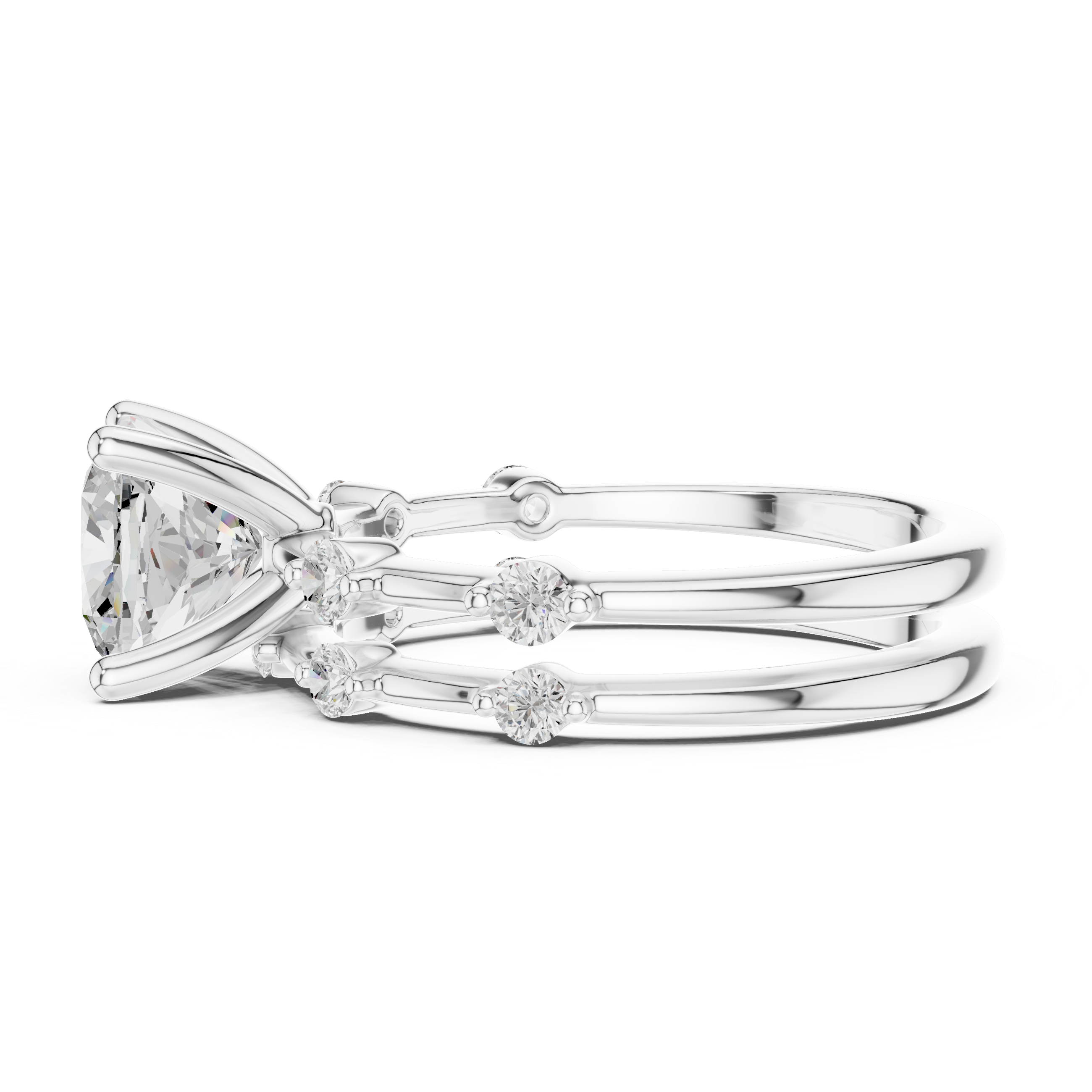 Vintage Cushion Cut Diamond Double Band Engagement Ring