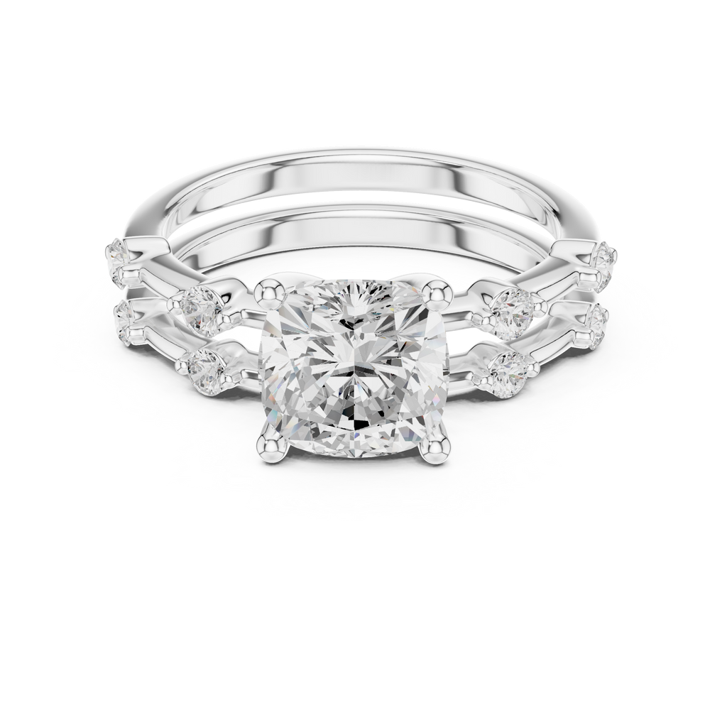 Vintage Cushion Cut Diamond Double Band Engagement Ring