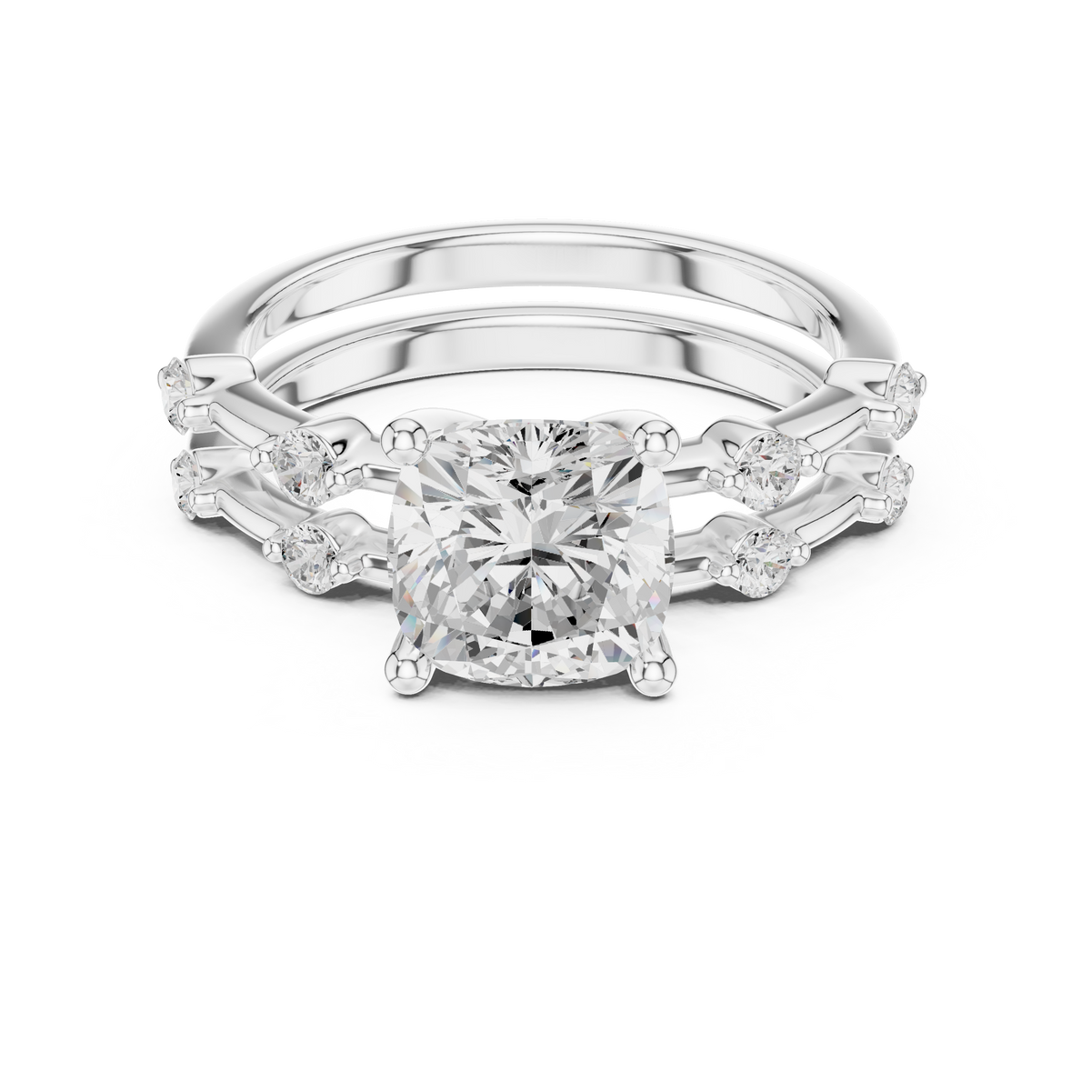 Vintage Cushion Cut Diamond Double Band Engagement Ring — Jewelix Atelier