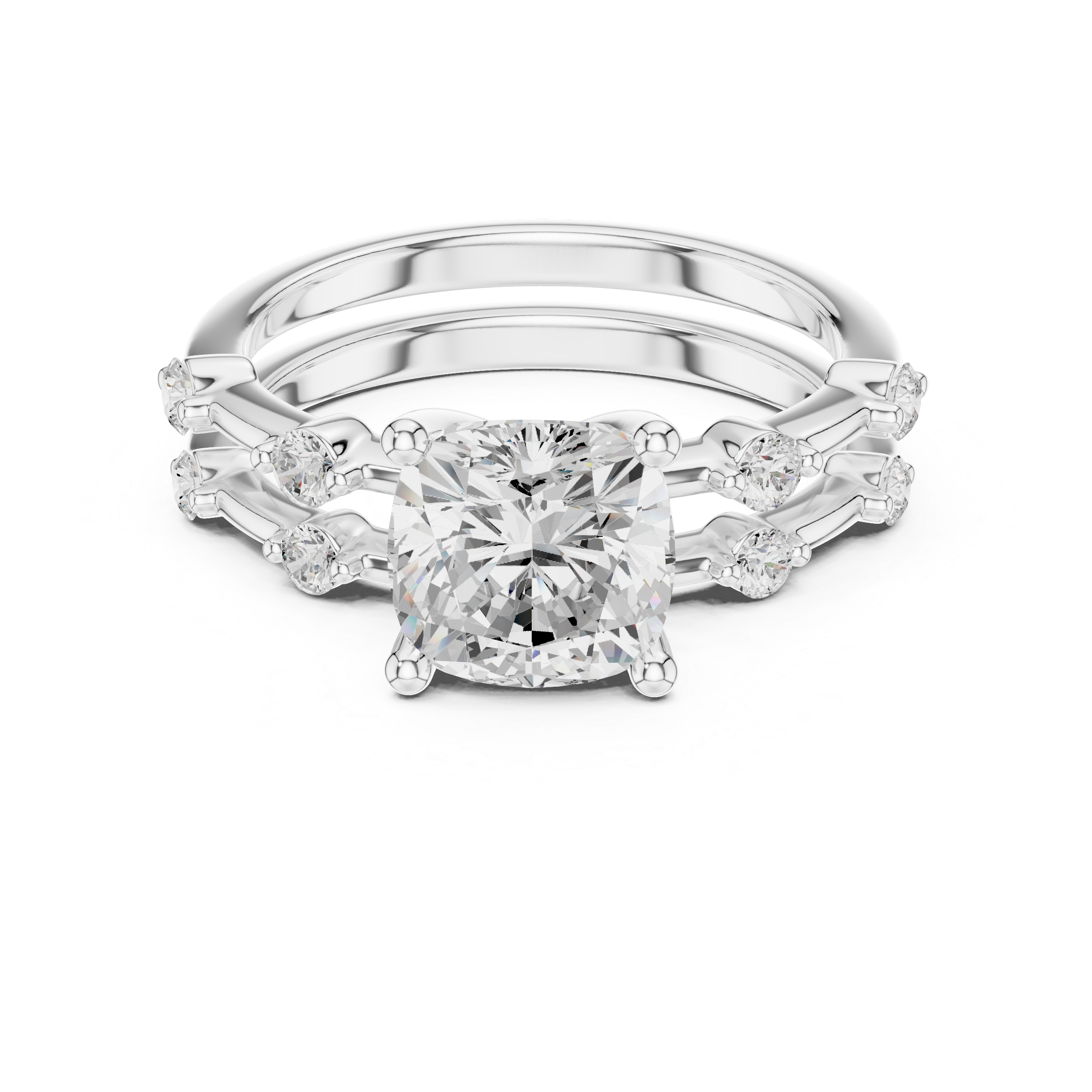 Vintage Cushion Cut Diamond Double Band Engagement Ring