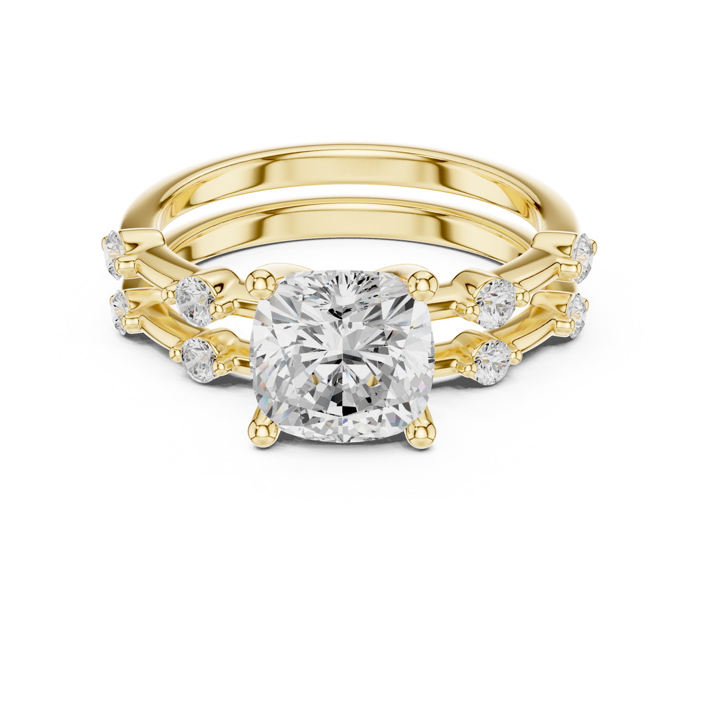 Vintage Cushion Cut Diamond Double Band Engagement Ring