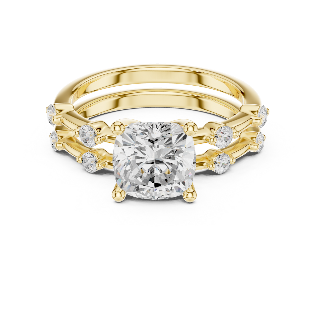 Vintage Cushion Cut Diamond Double Band Engagement Ring – view 5 of 6, lab grown diamond band | Jewelix Atelier
