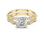Vintage Cushion Cut Diamond Double Band Engagement Ring