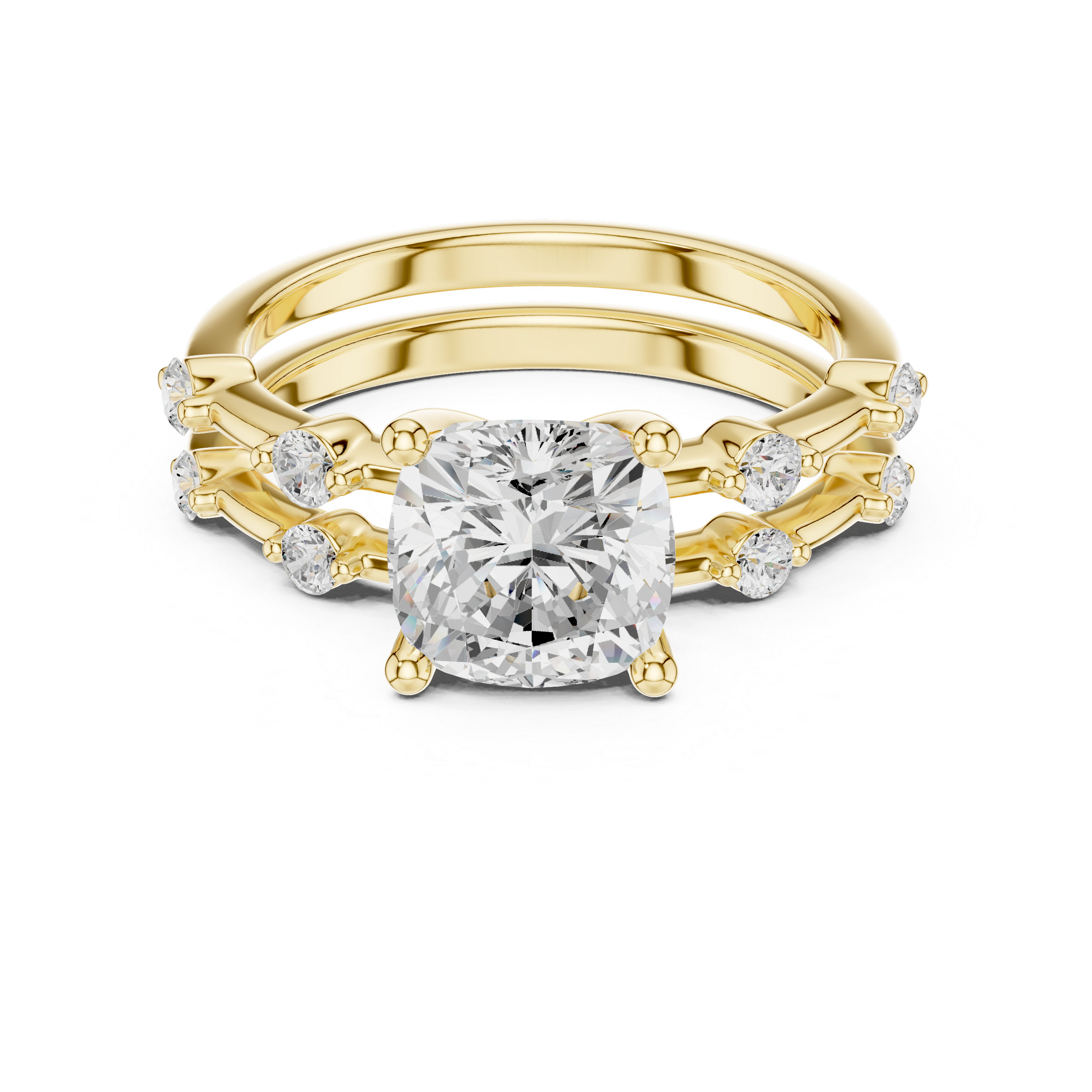 Vintage Cushion Cut Diamond Double Band Engagement Ring